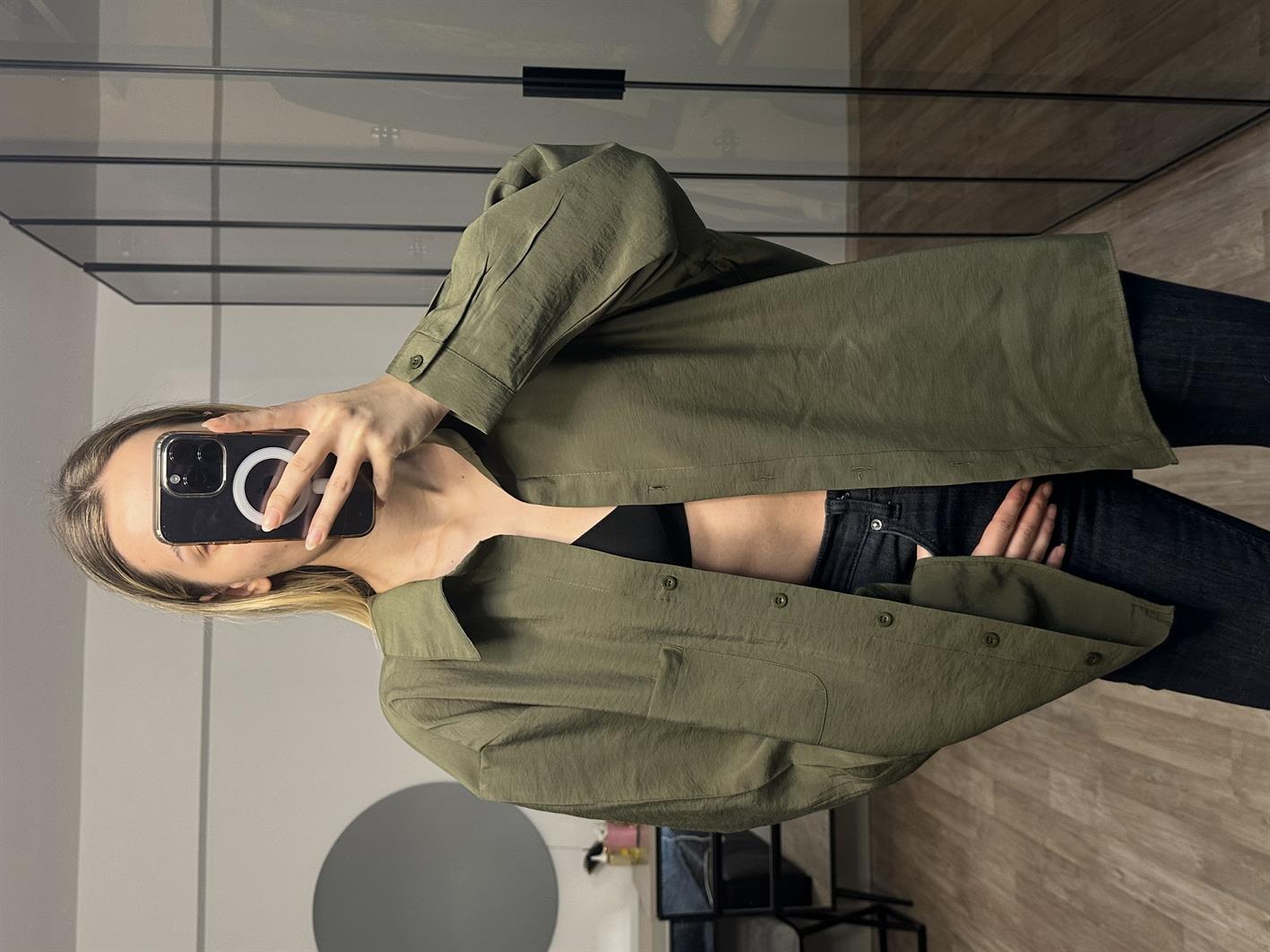 Lisa Haki Oversize Tensel Gömlek