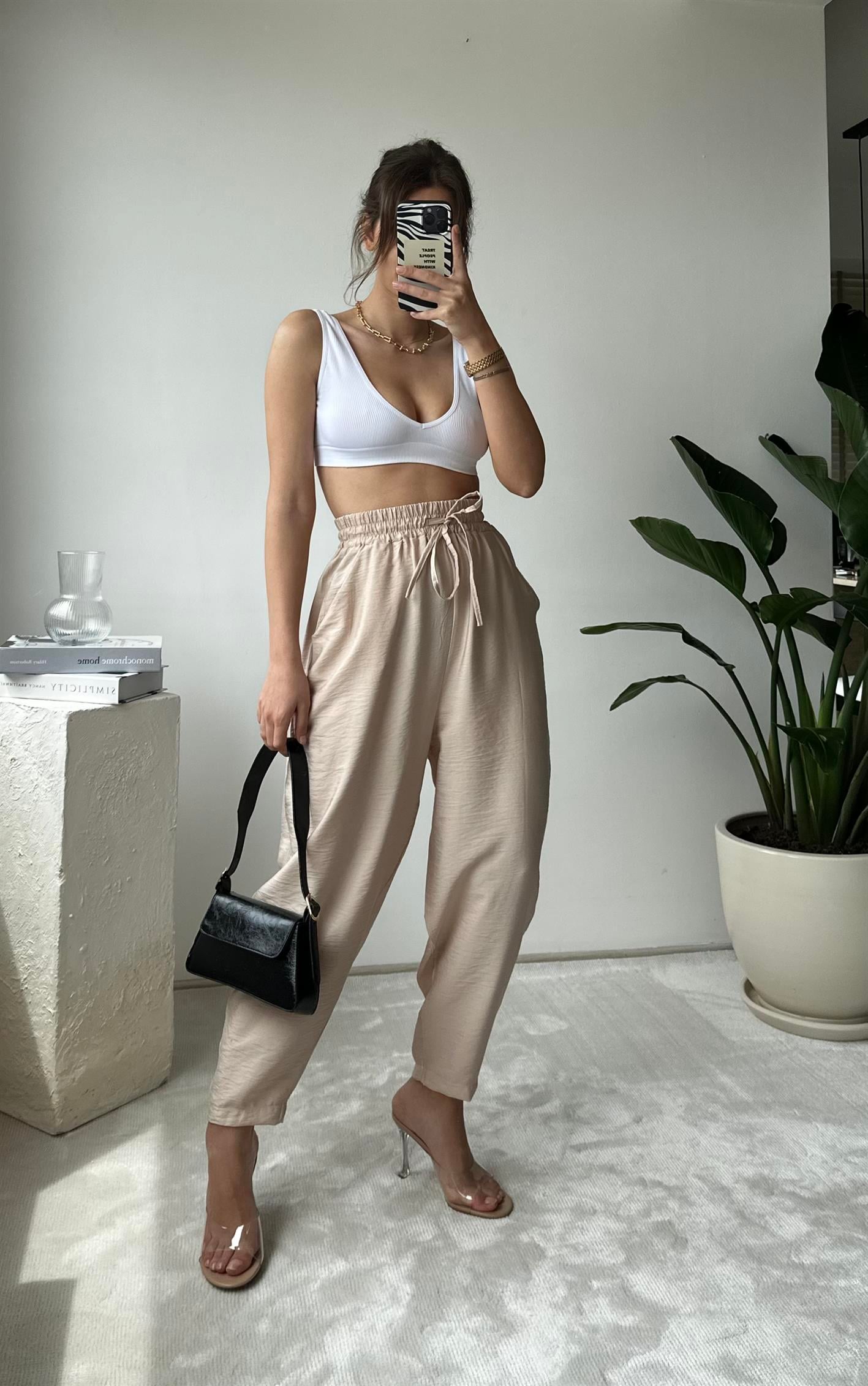 Lole Bej Yüksek Bel Rahat Paça Şalvar Pantolon