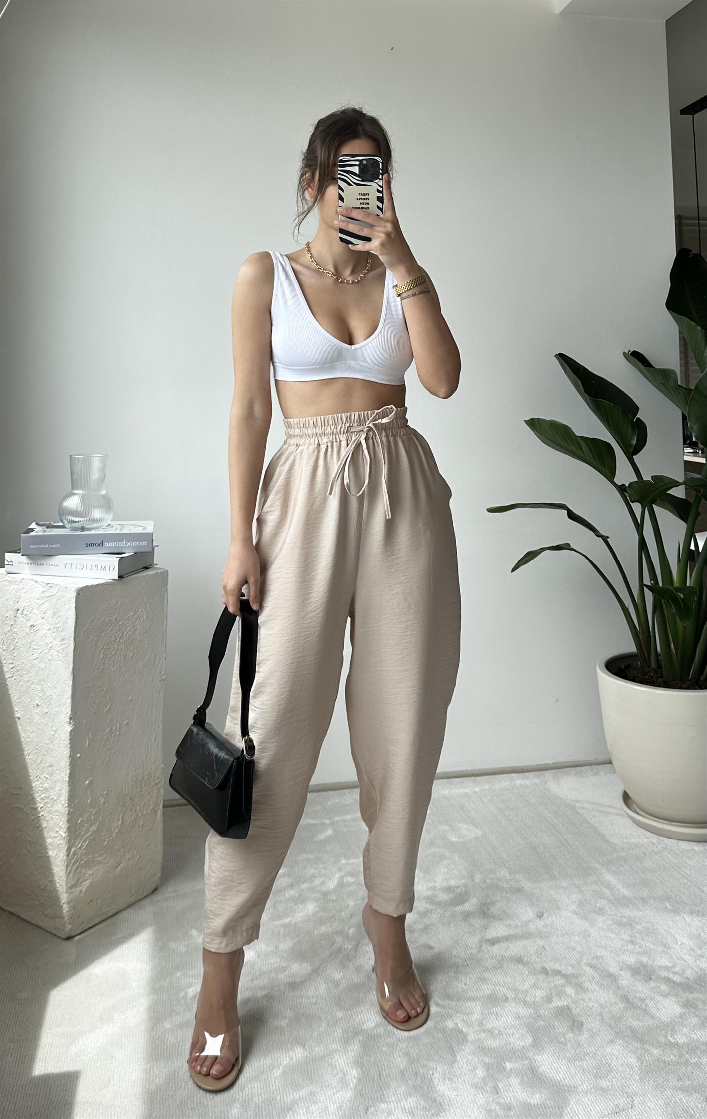 Lole Bej Yüksek Bel Rahat Paça Şalvar Pantolon