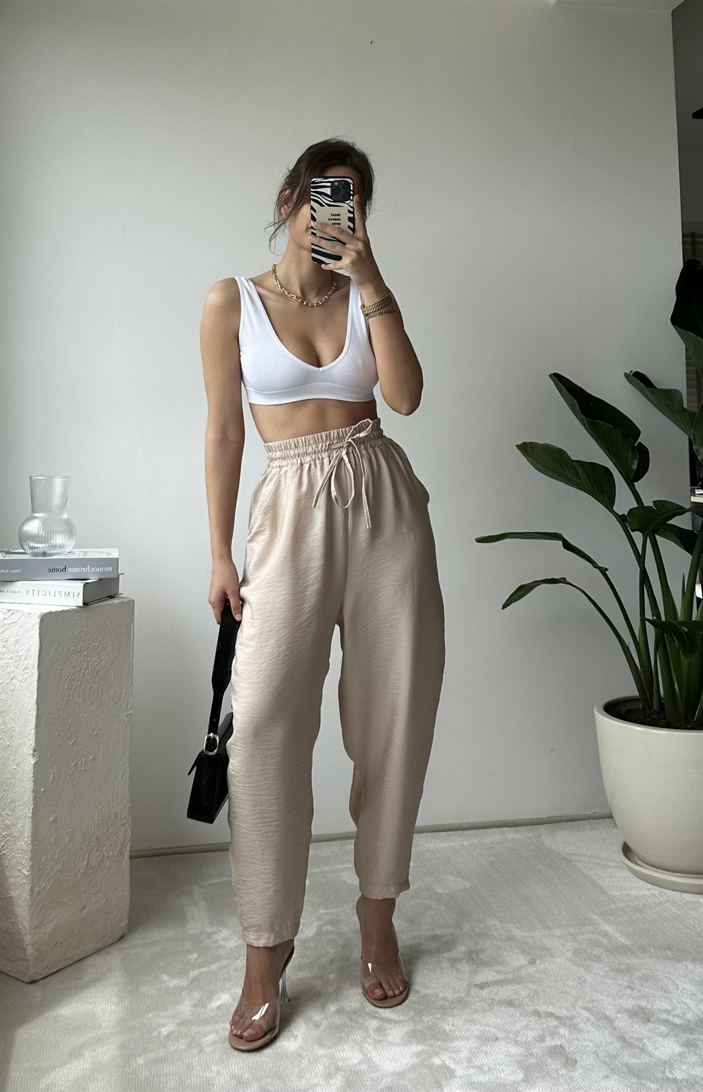 Lole Bej Yüksek Bel Rahat Paça Şalvar Pantolon