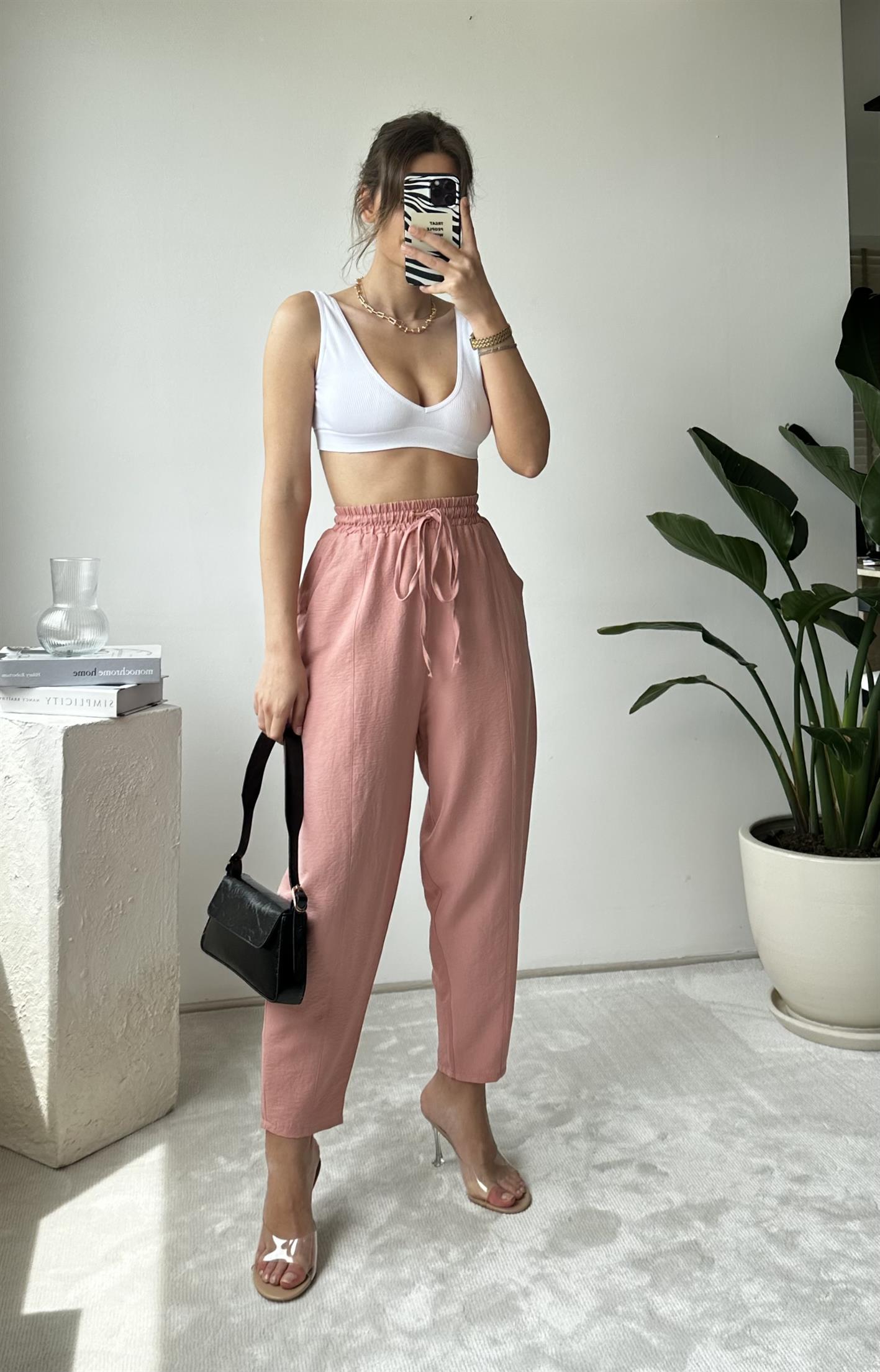 Lole Gül Kurusu Yüksek Bel Rahat Paça Şalvar Pantolon