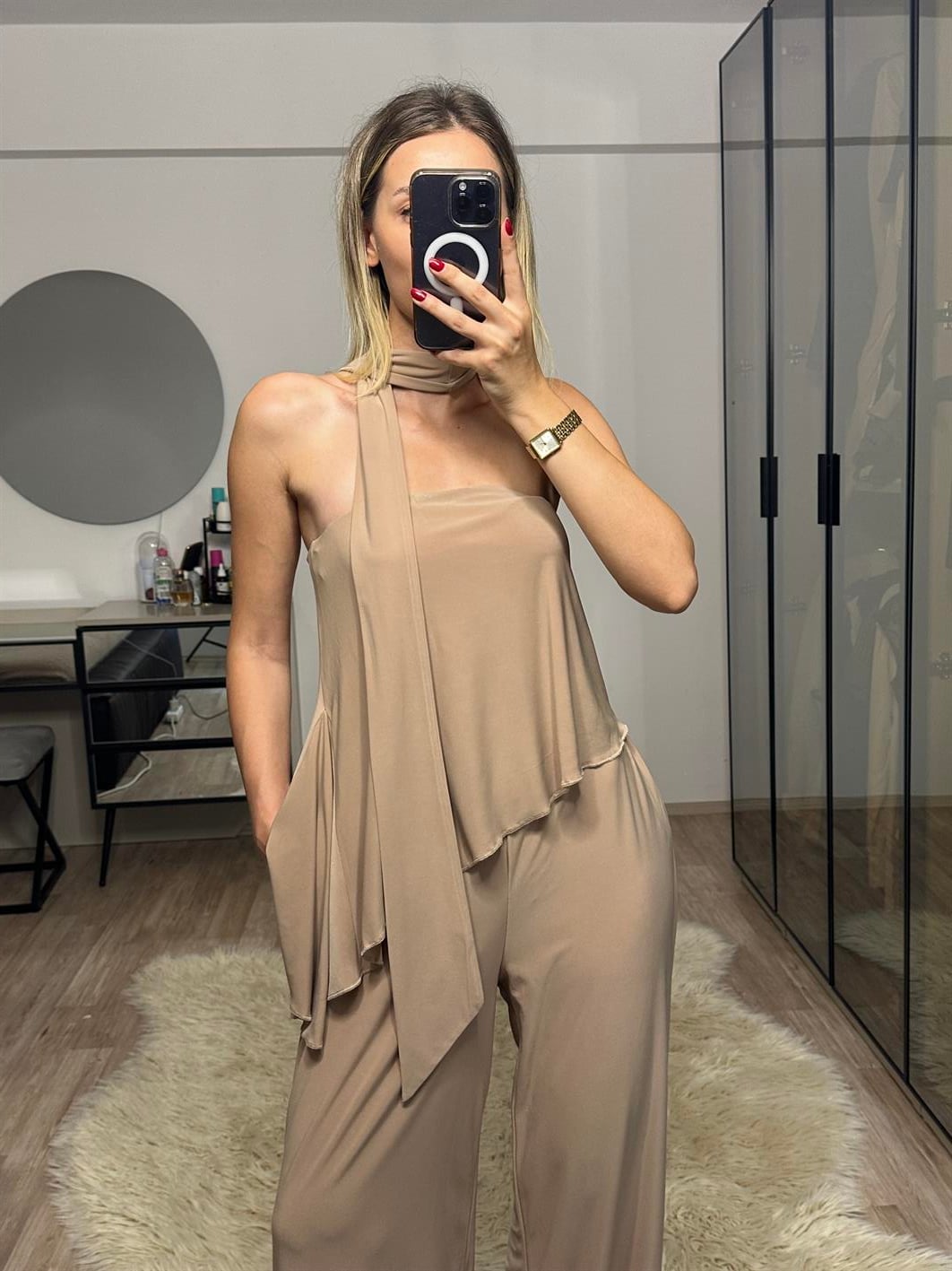 Lotus Vizon Straplez Fularlı Pantolon Bluz Takım