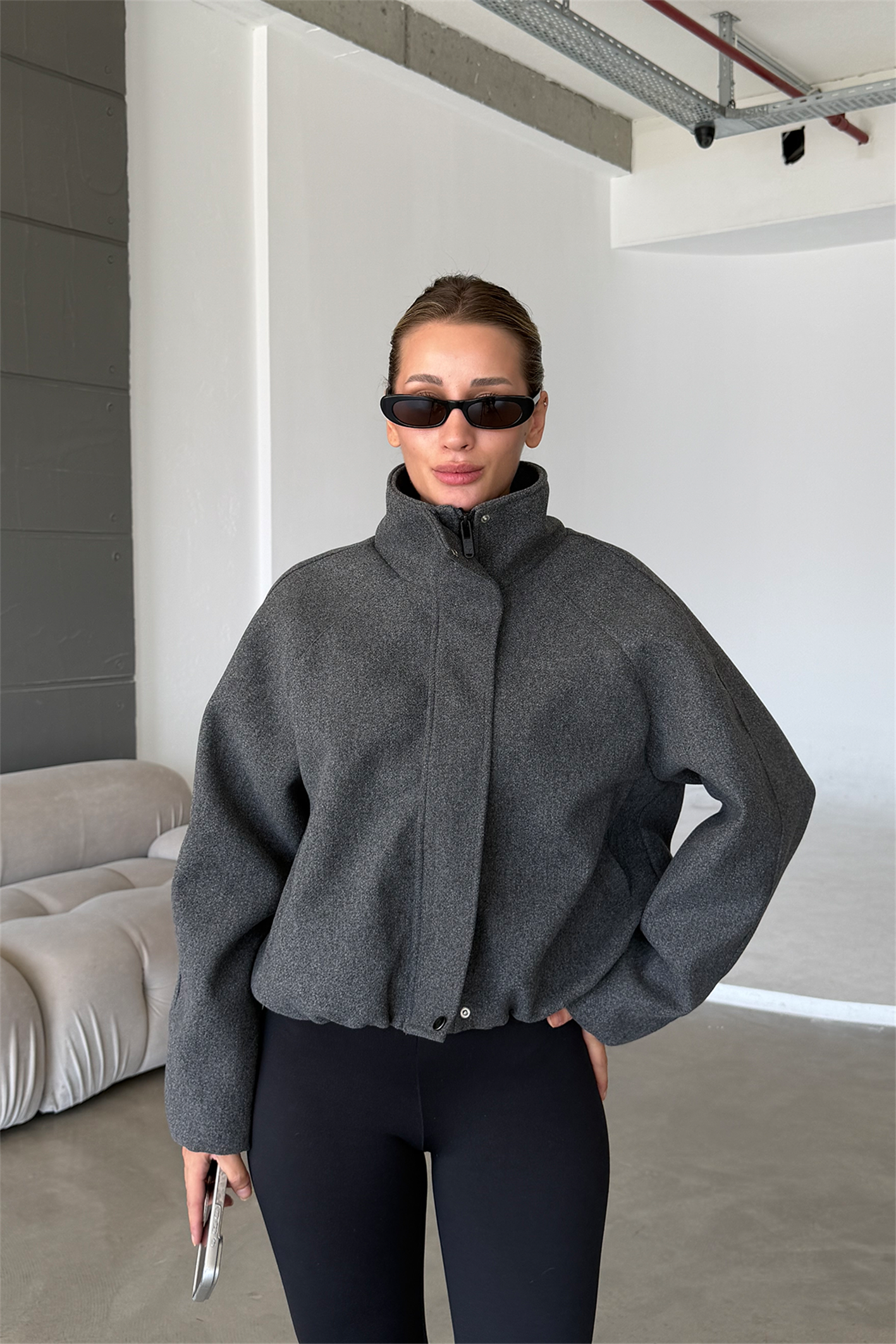 Lucie Antrasit Dik Yaka Oversize Kaşe Kaban