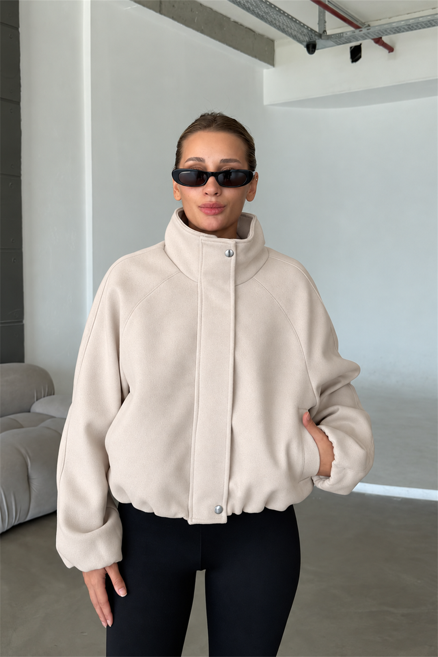 Lucie Bej Dik Yaka Oversize Kaşe Kaban