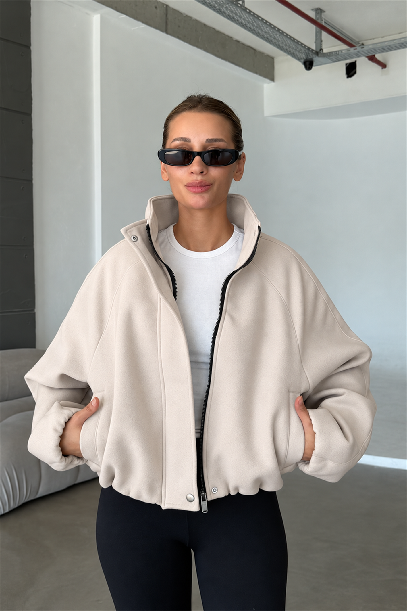 Lucie Bej Dik Yaka Oversize Kaşe Kaban