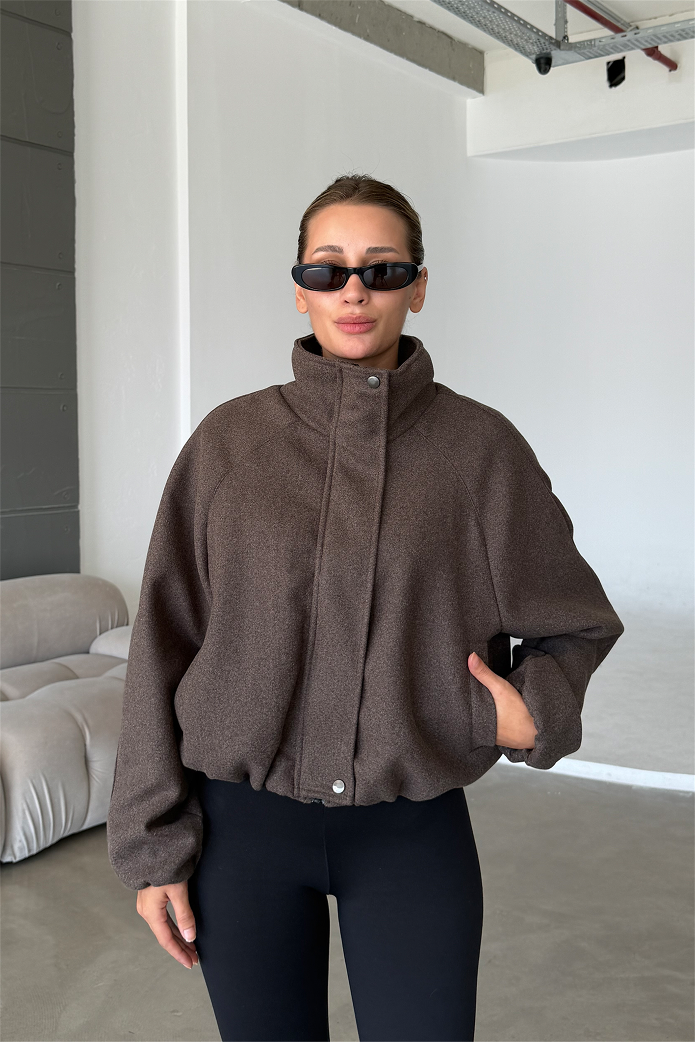 Lucie Brown Dik Yaka Oversize Kaşe Kaban