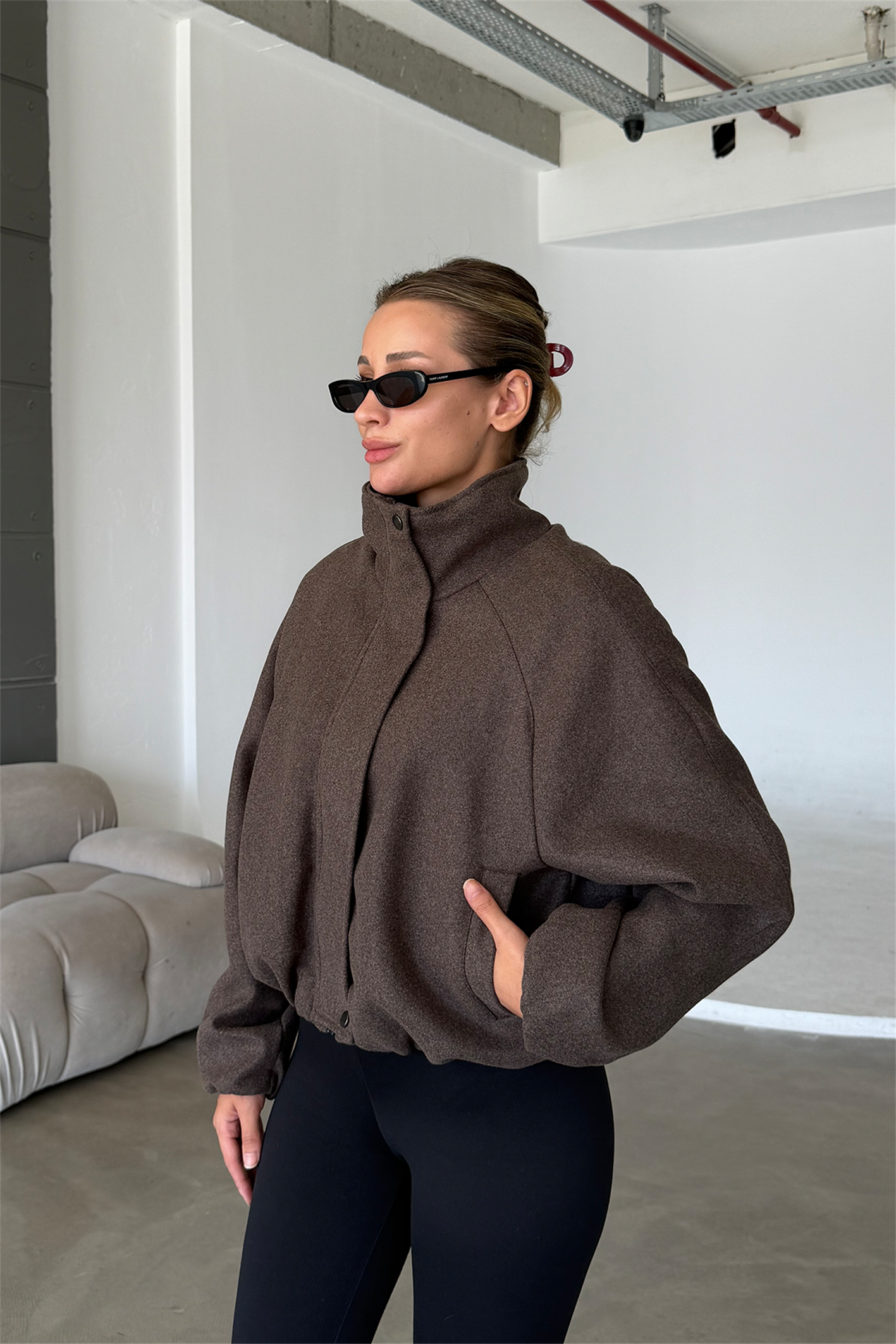 Lucie Brown Dik Yaka Oversize Kaşe Kaban