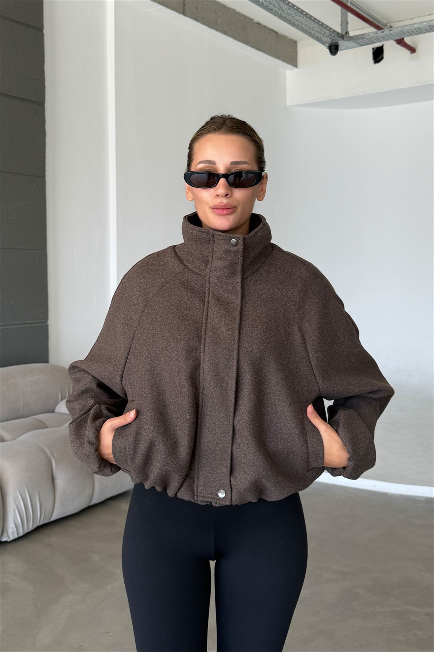 Lucie Brown Dik Yaka Oversize Kaşe Kaban