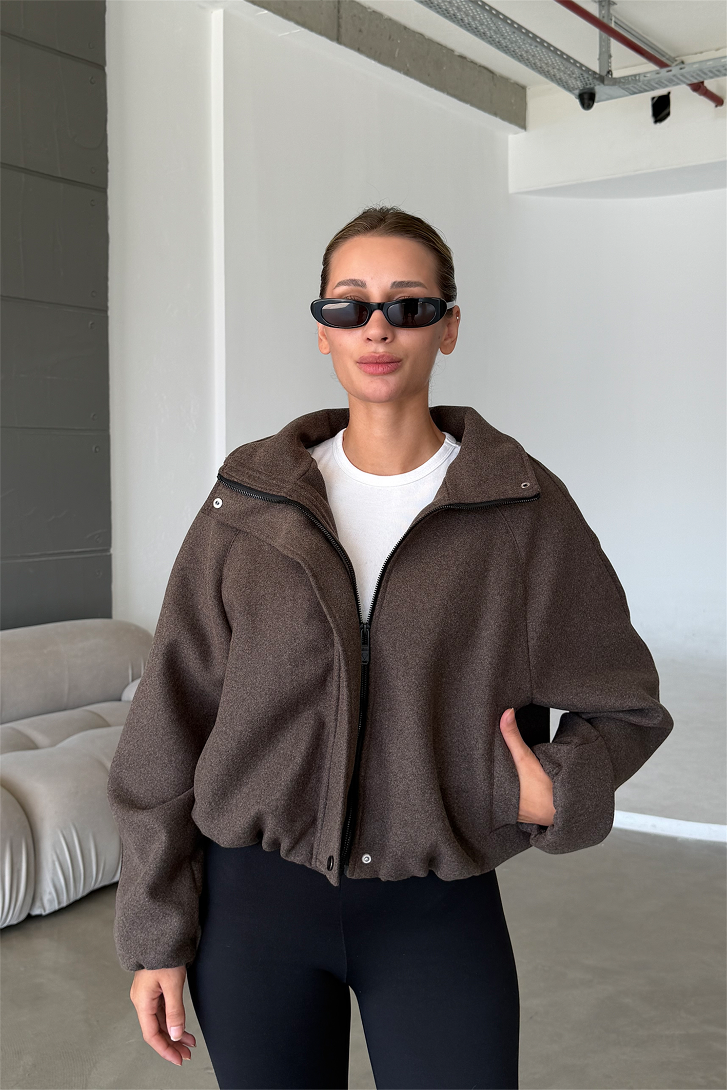 Lucie Brown Dik Yaka Oversize Kaşe Kaban