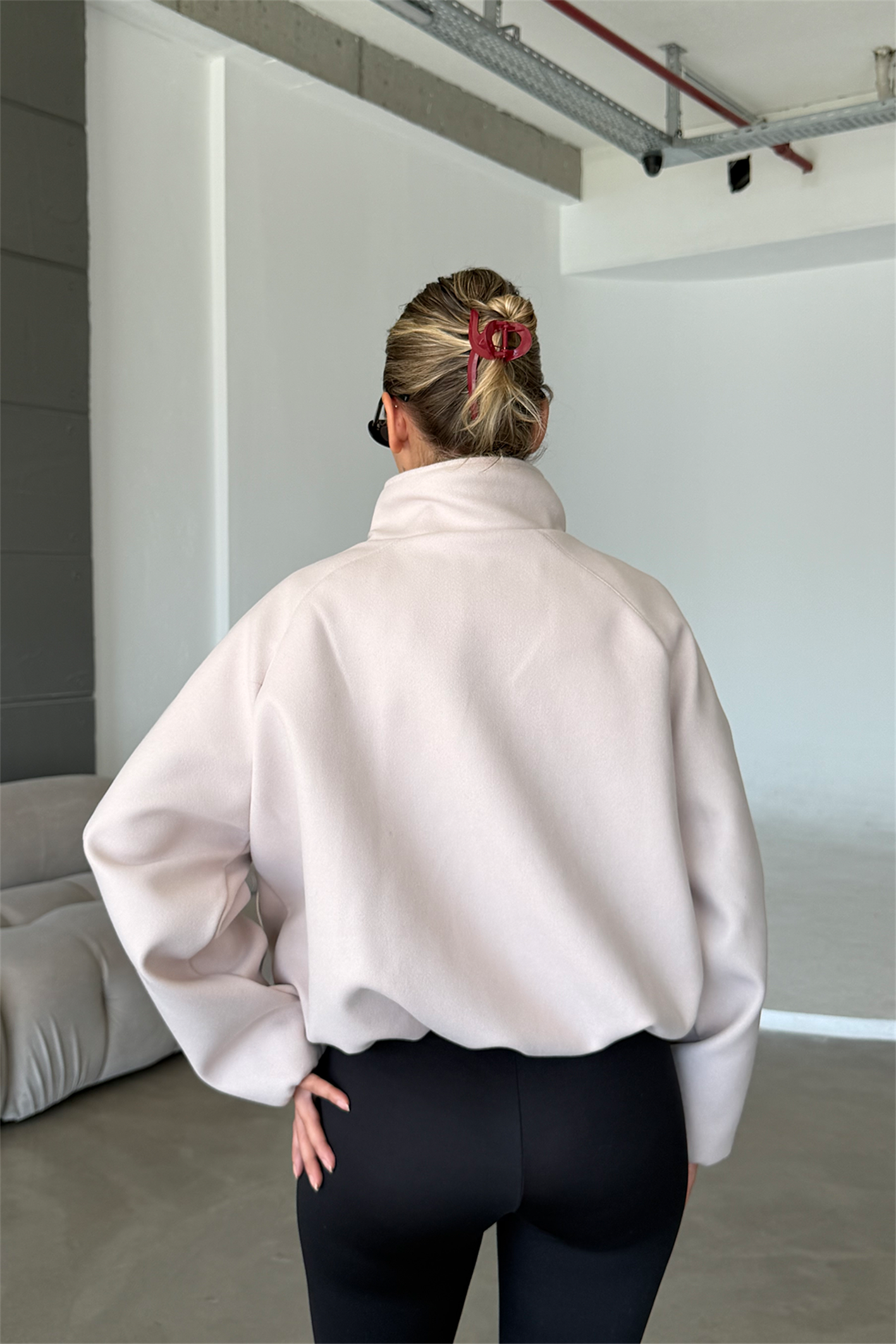 Lucie Ekru Dik Yaka Oversize Kaşe Kaban