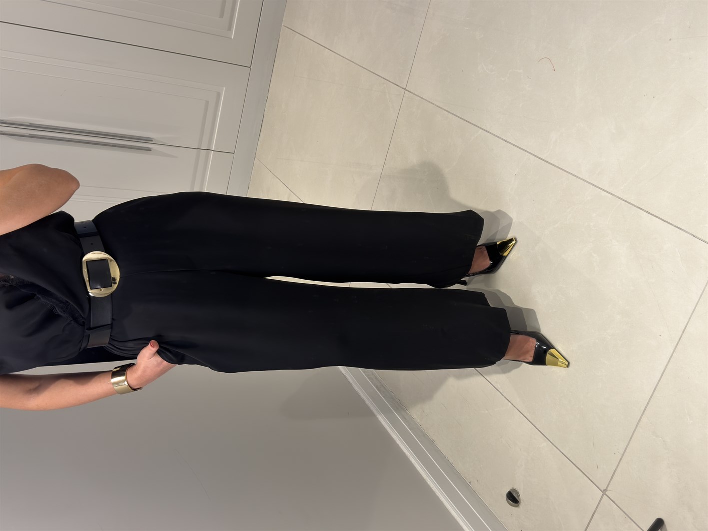 Mari Siyah Yüksek Bel Bilek Boy Pantolon