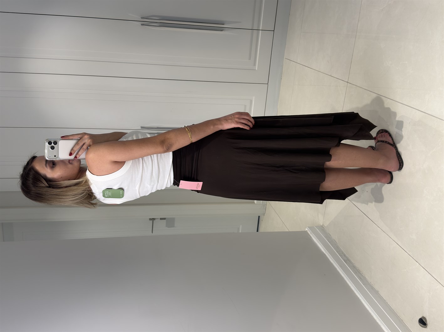 Mayla Acı Kahve Yırtmaçlı Yüksek Bel Etek