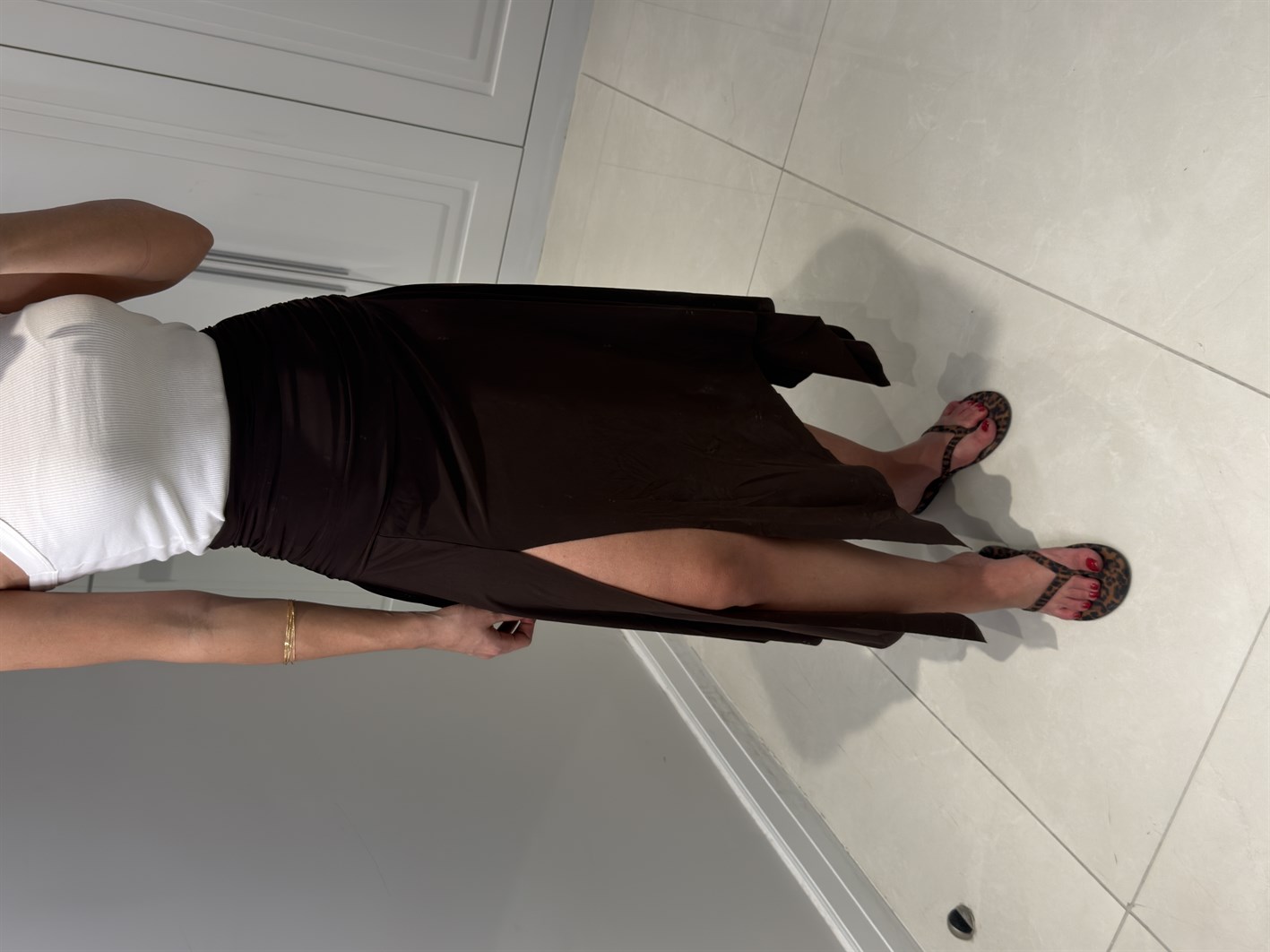 Mayla Acı Kahve Yırtmaçlı Yüksek Bel Etek