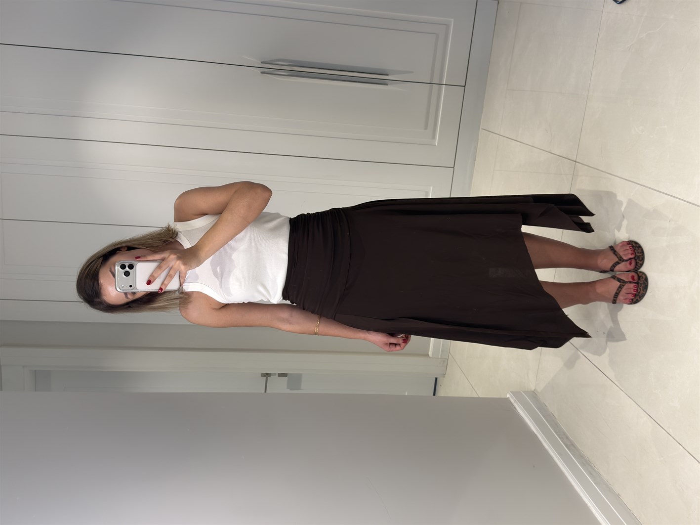 Mayla Acı Kahve Yırtmaçlı Yüksek Bel Etek