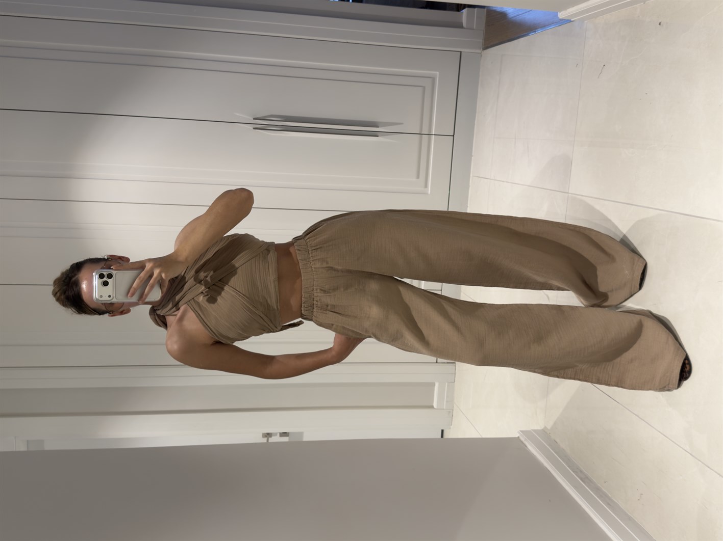 Mia Vizon Müslin Kumaş Boyundan Bağlamalı Pantolon Bluz Takım