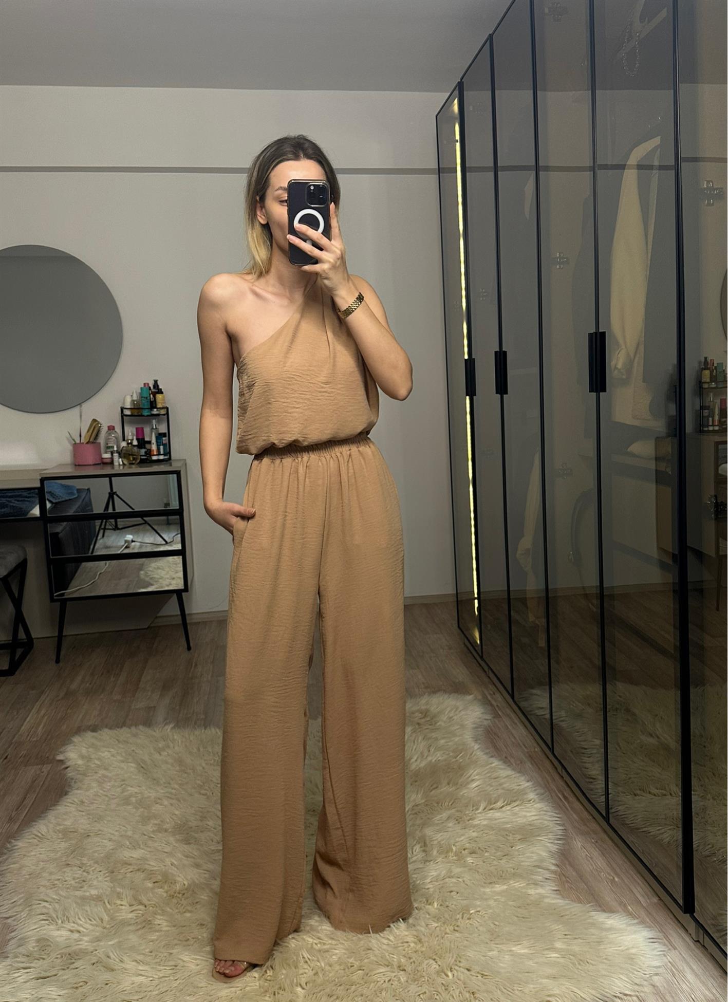Monica Vizon Tek Omuz Bluz Pantolon Takım