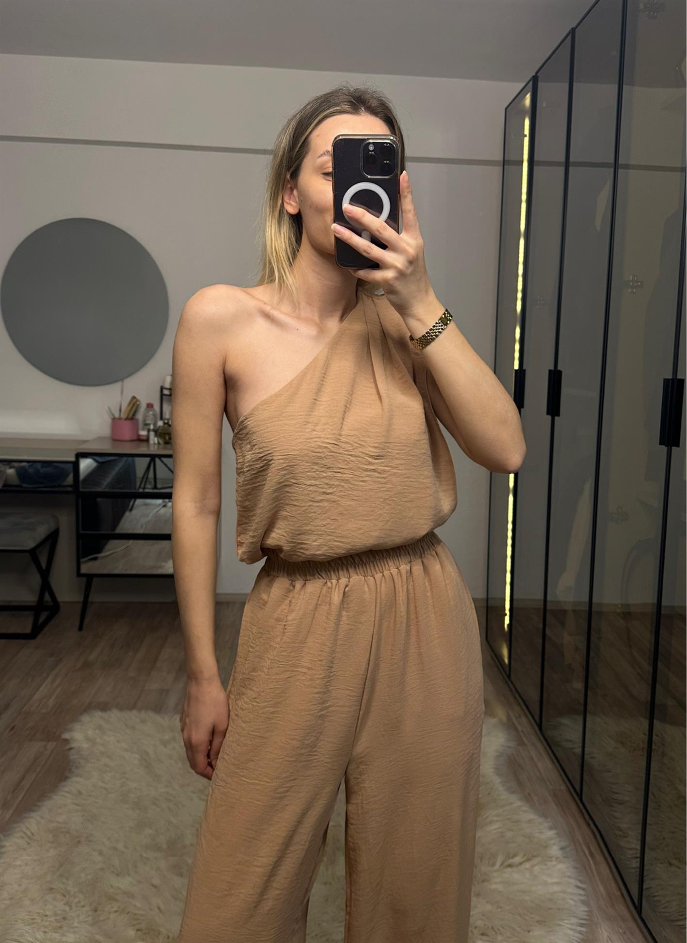 Monica Vizon Tek Omuz Bluz Pantolon Takım