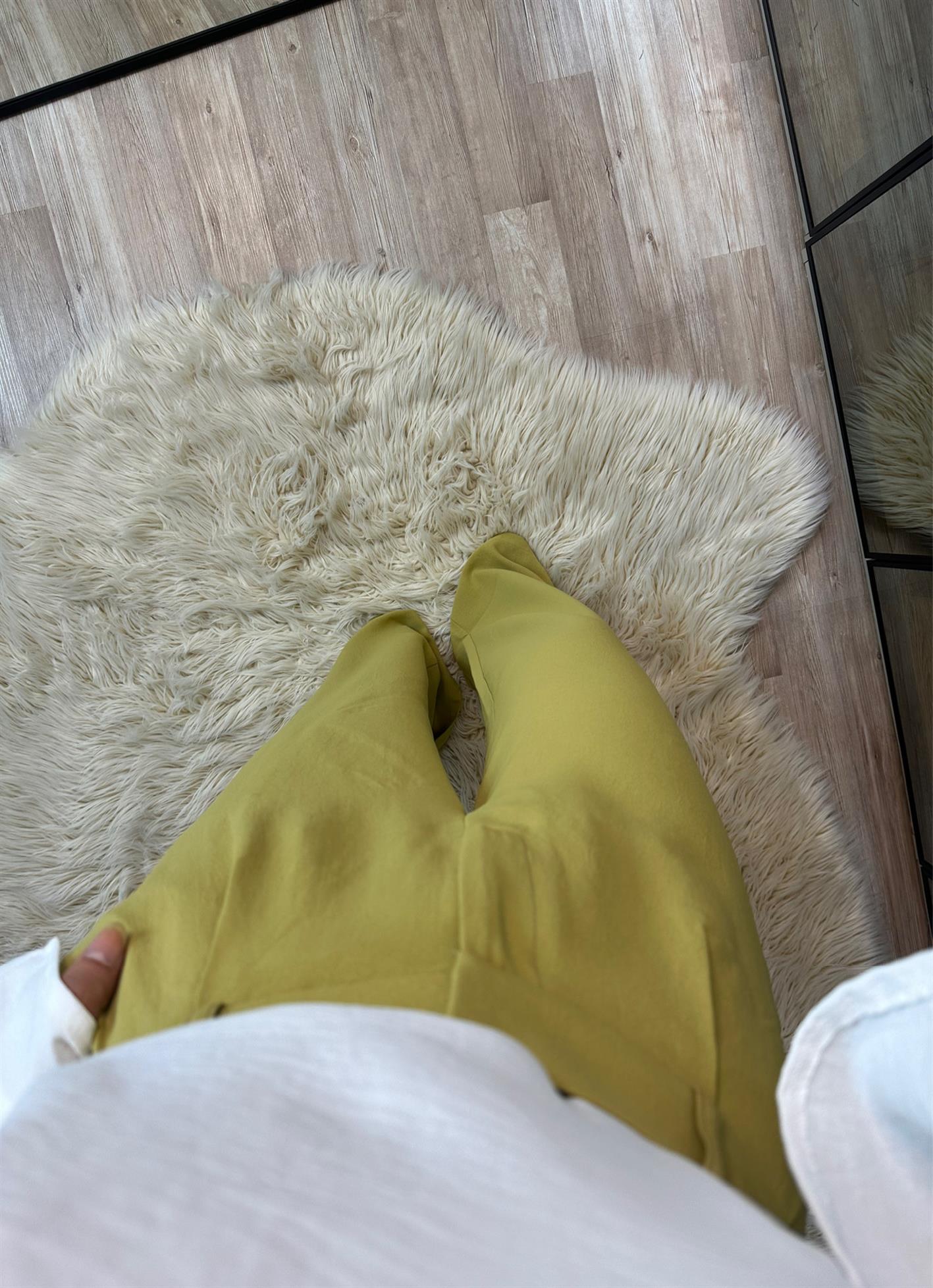 Nesty Yağ Yeşili Ekstra Yüksek Bel Pileli Vanessa Palazzo Pantolon