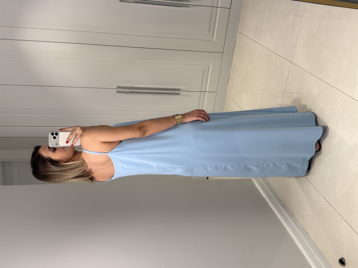 Noura Bebe Mavisi Askılı Elbise