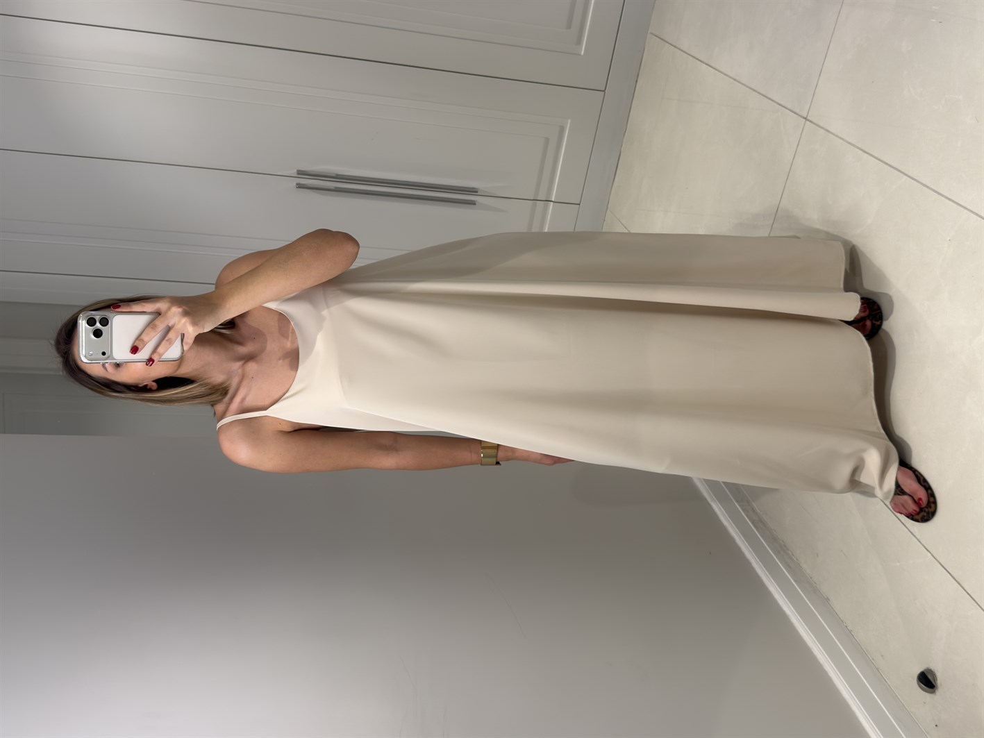 Noura Bej Askılı Elbise