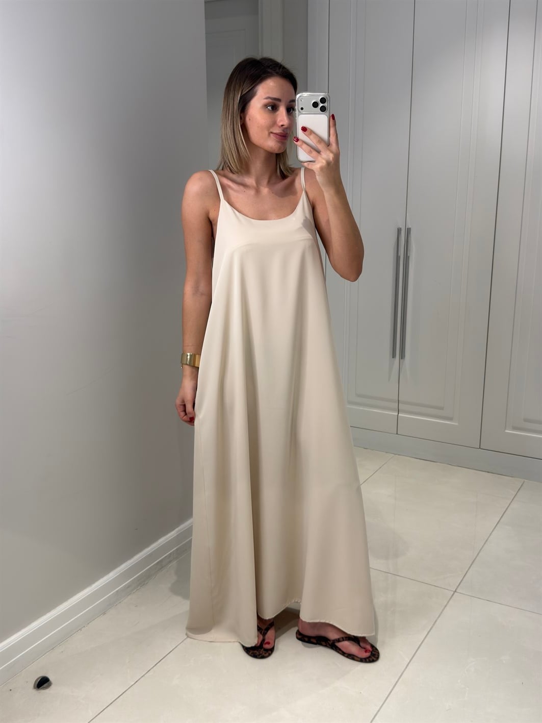 Noura Bej Askılı Elbise