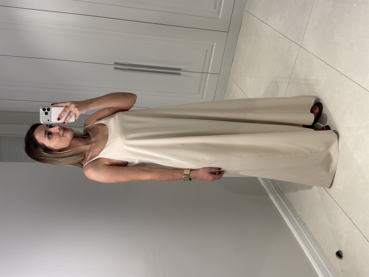 Noura Bej Askılı Elbise