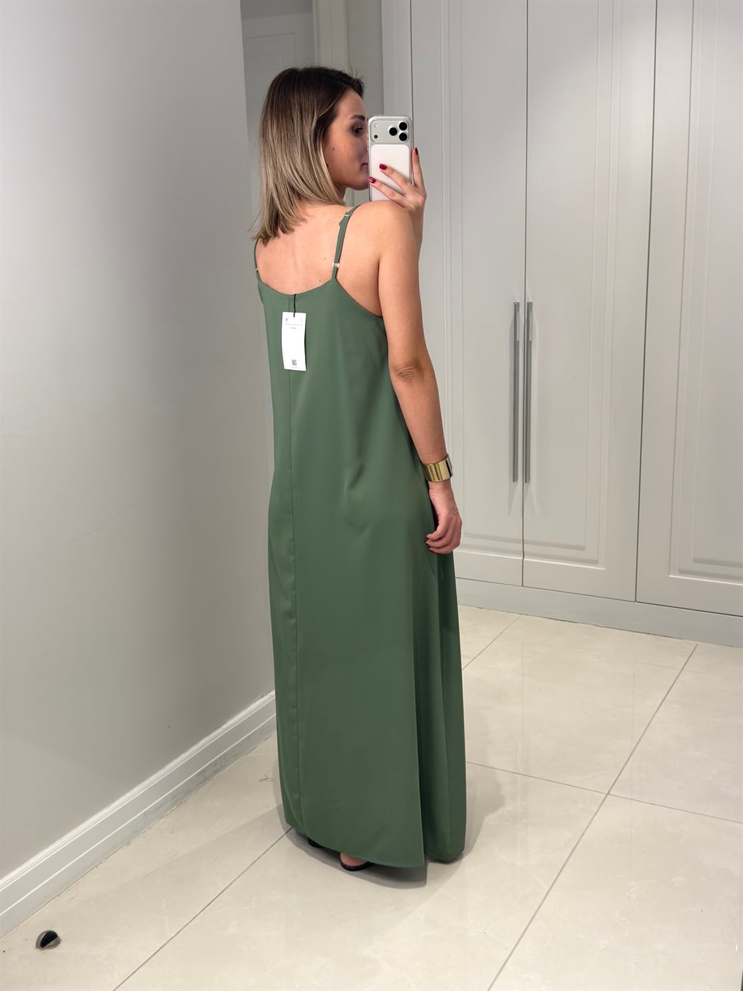 Noura Yeşil Askılı Elbise