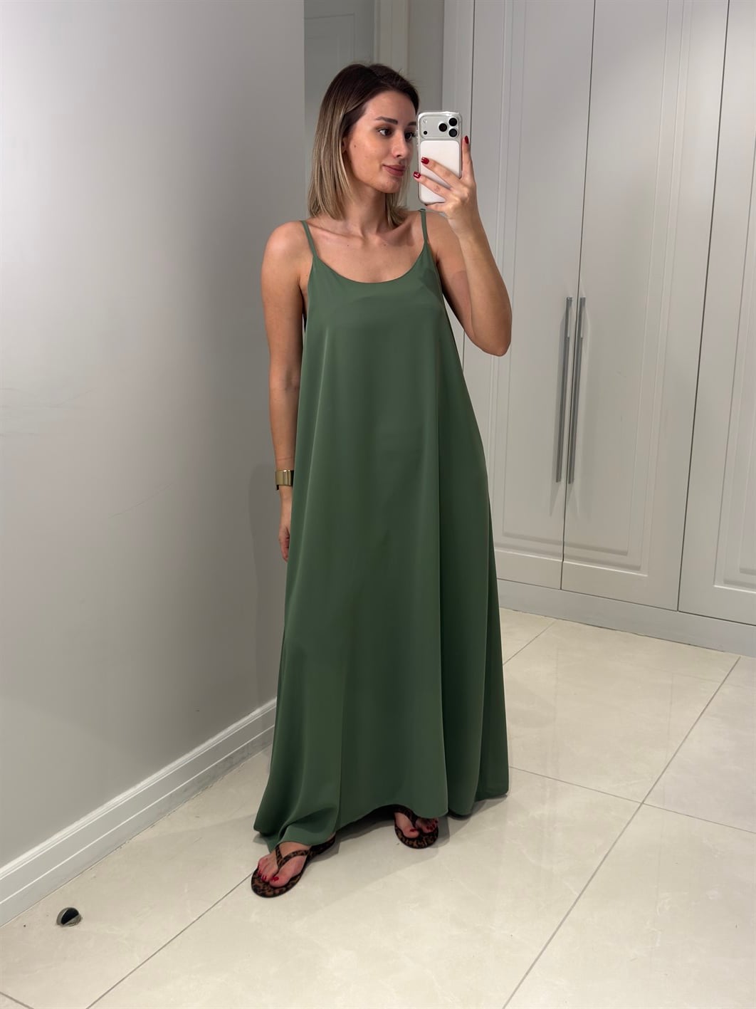 Noura Yeşil Askılı Elbise