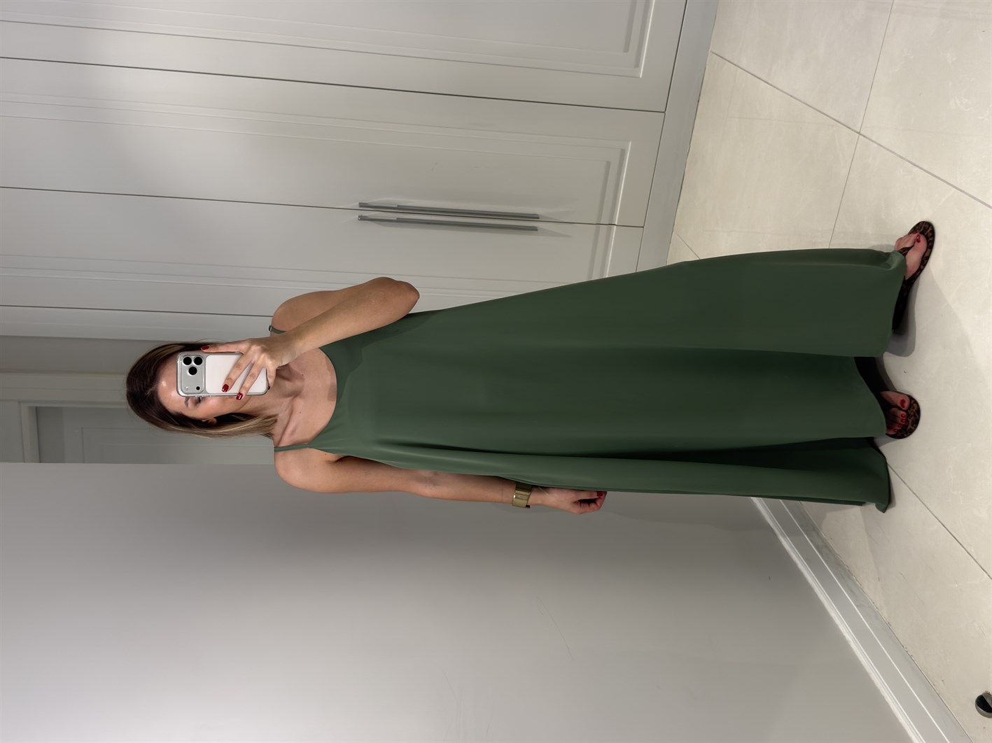 Noura Yeşil Askılı Elbise