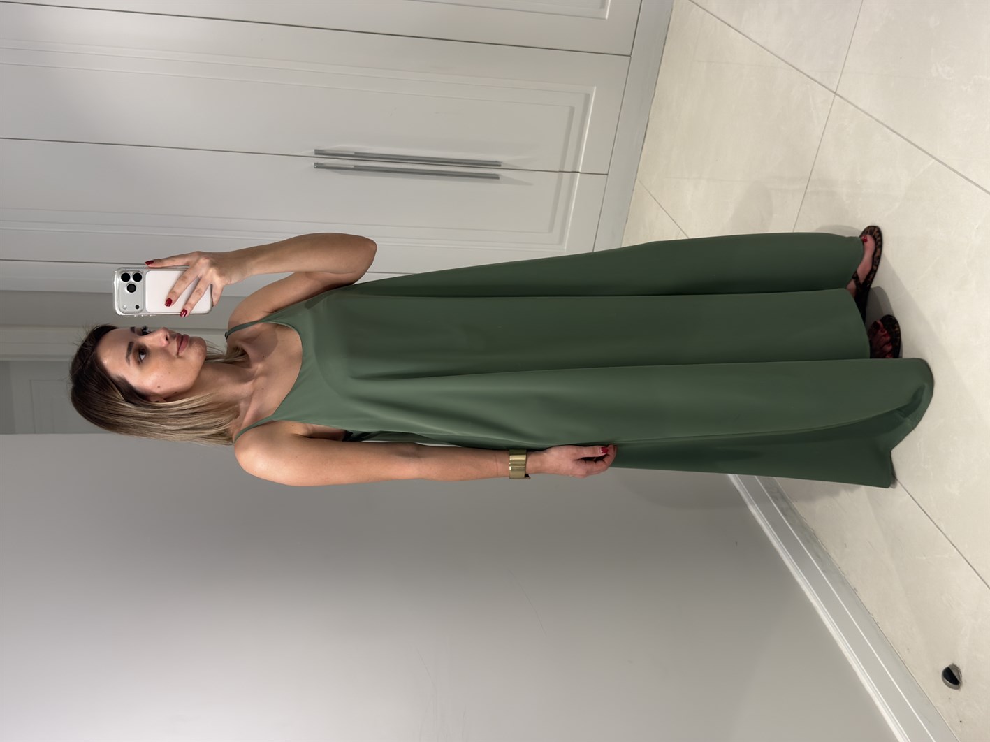 Noura Yeşil Askılı Elbise