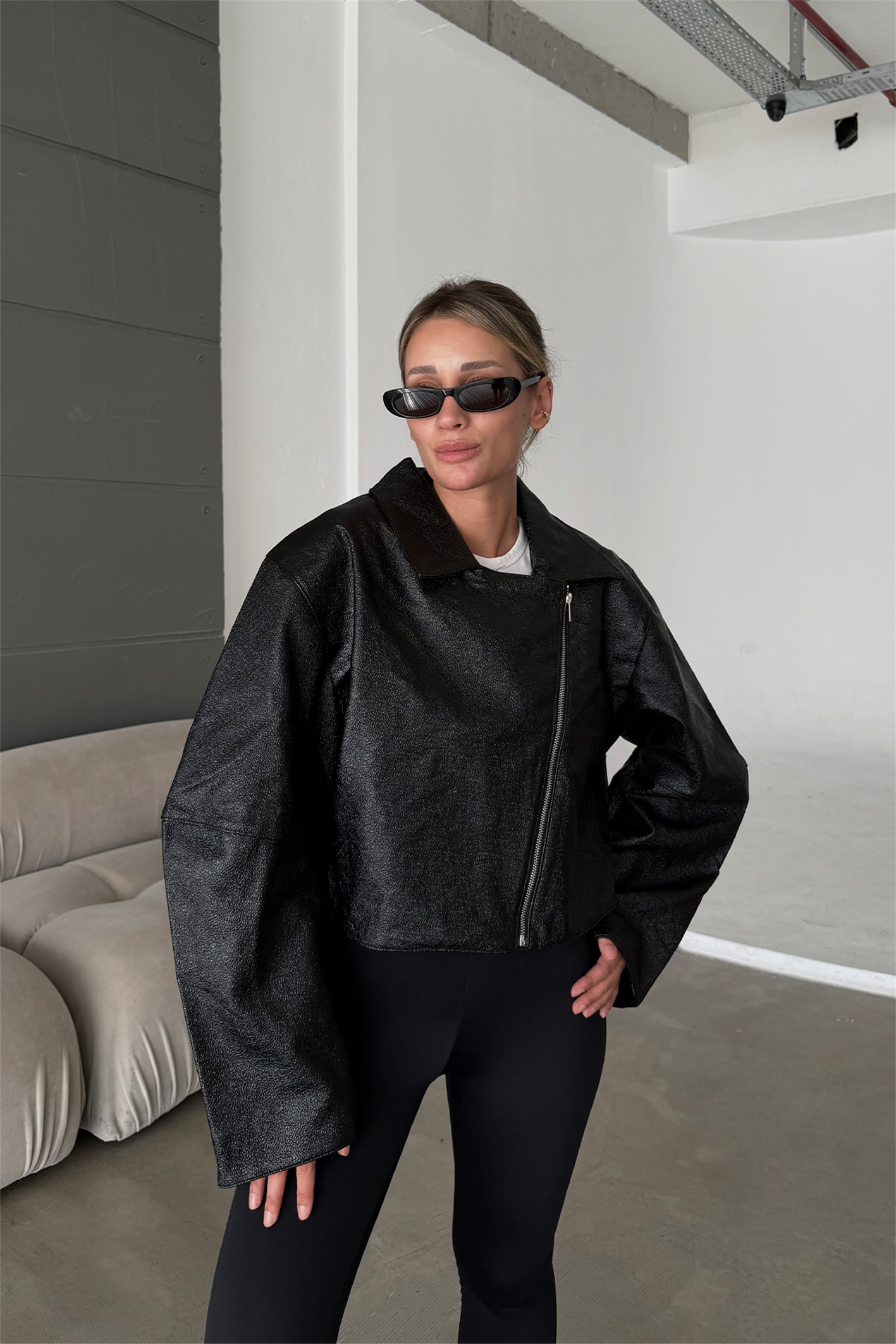Nova Oversize Rugan Deri Ceket