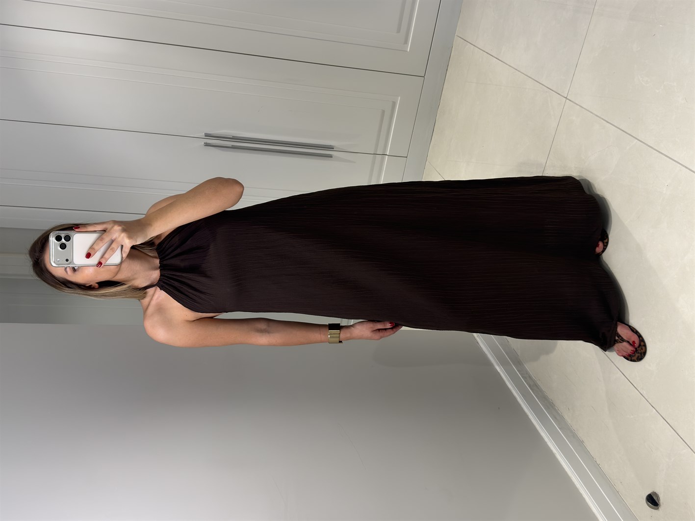 Oleanna Acı Kahve Boyundan Bağlamalı Elbise