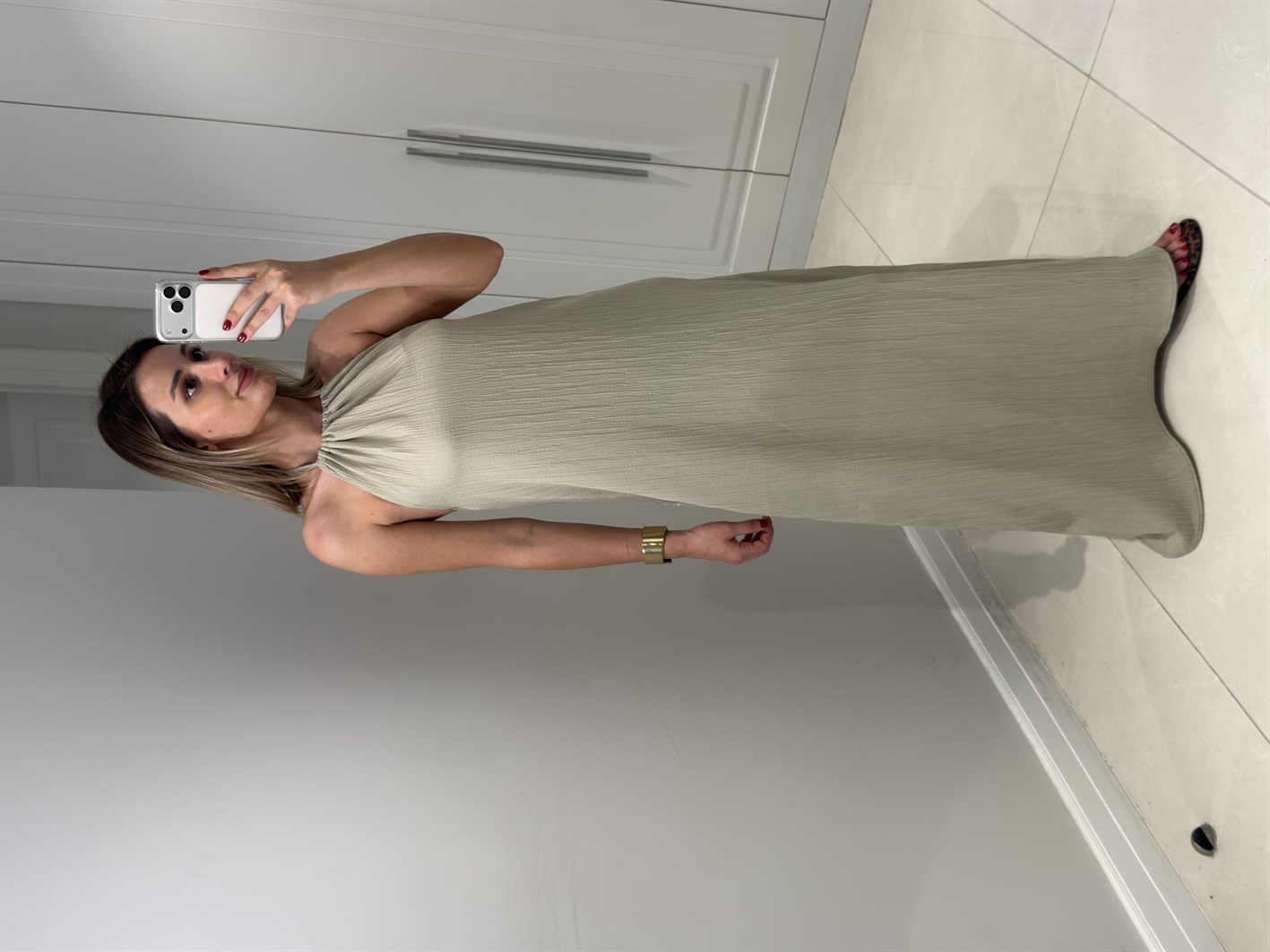 Oleanna Haki Boyundan Bağlamalı Elbise