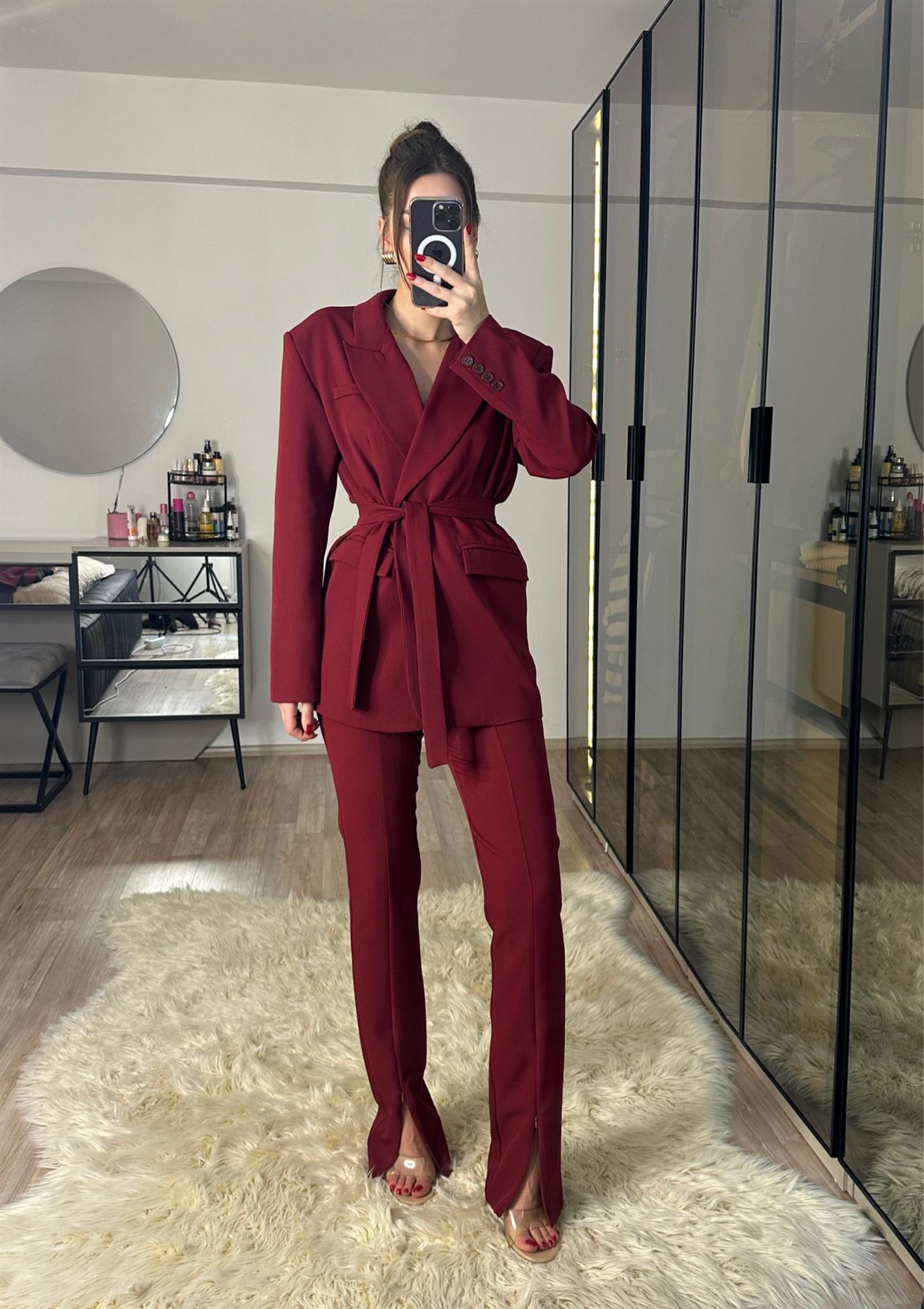 Olivia Bordo Bağlama Detaylı Tasarım Takım