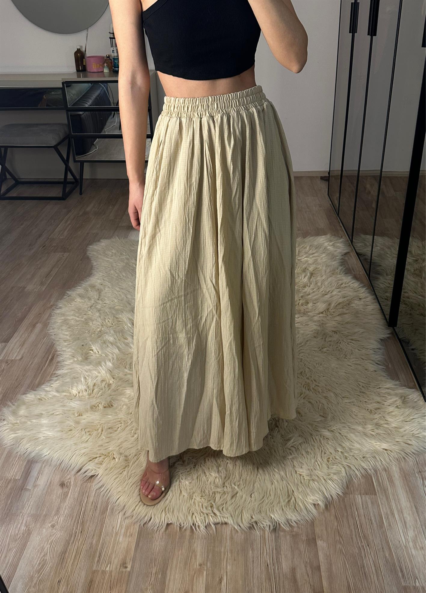 Sasha Bej Beli Lastikli Uzun Astarlı Etek