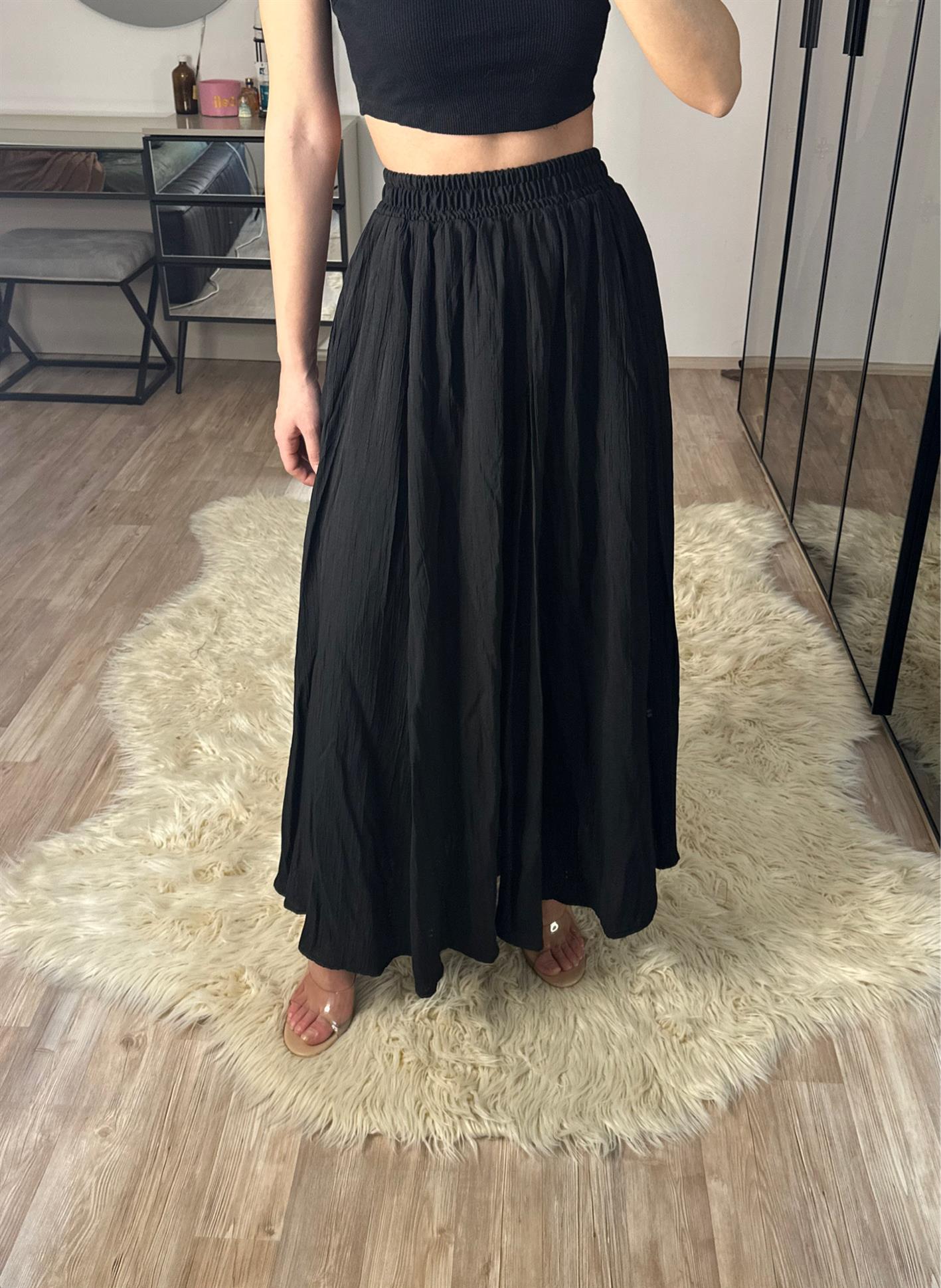 Sasha Siyah Beli Lastikli Uzun Astarlı Etek