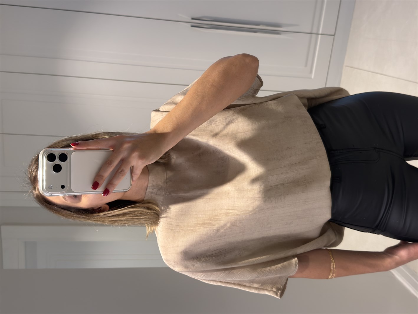 Serena Bej Desenli Salaş Bluz