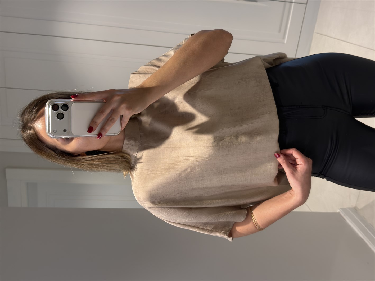 Serena Bej Desenli Salaş Bluz