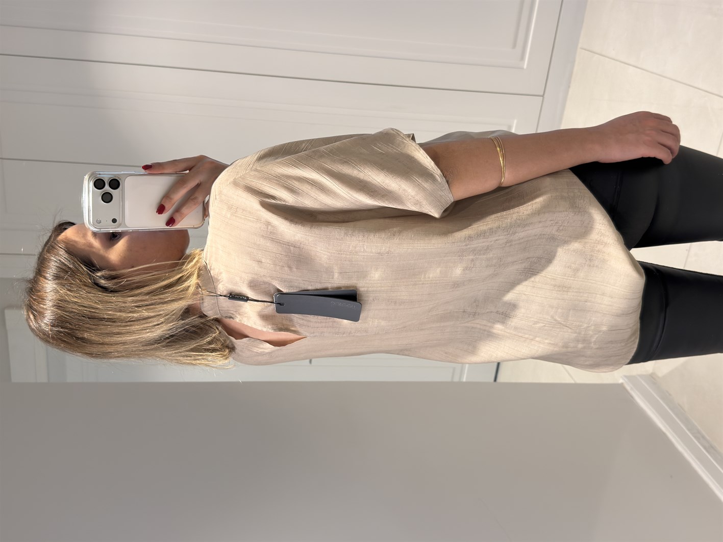 Serena Bej Desenli Salaş Bluz