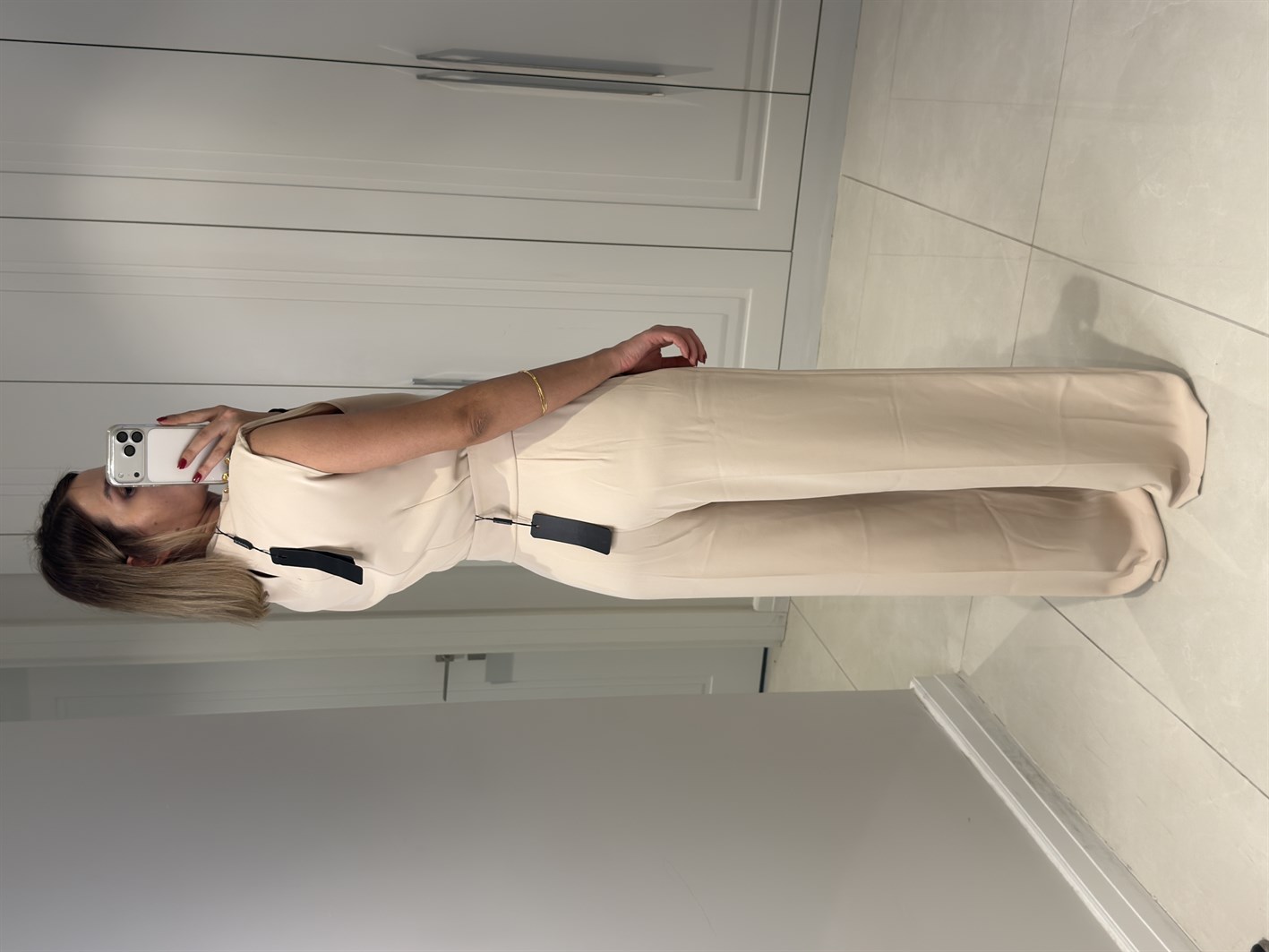 Talia Bej Düğme Detaylı Pantolon Bluz Takım