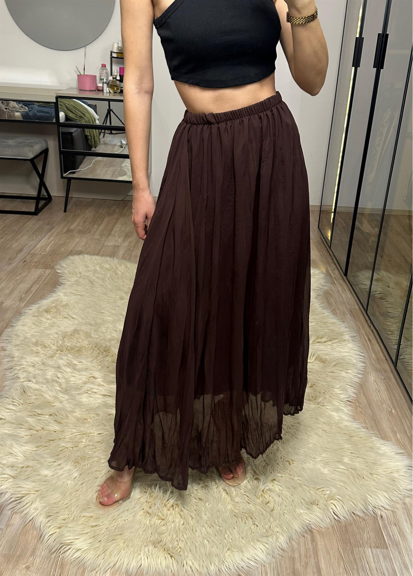 Teresa Acı Kahve Astarlı Maxi Tül Etek