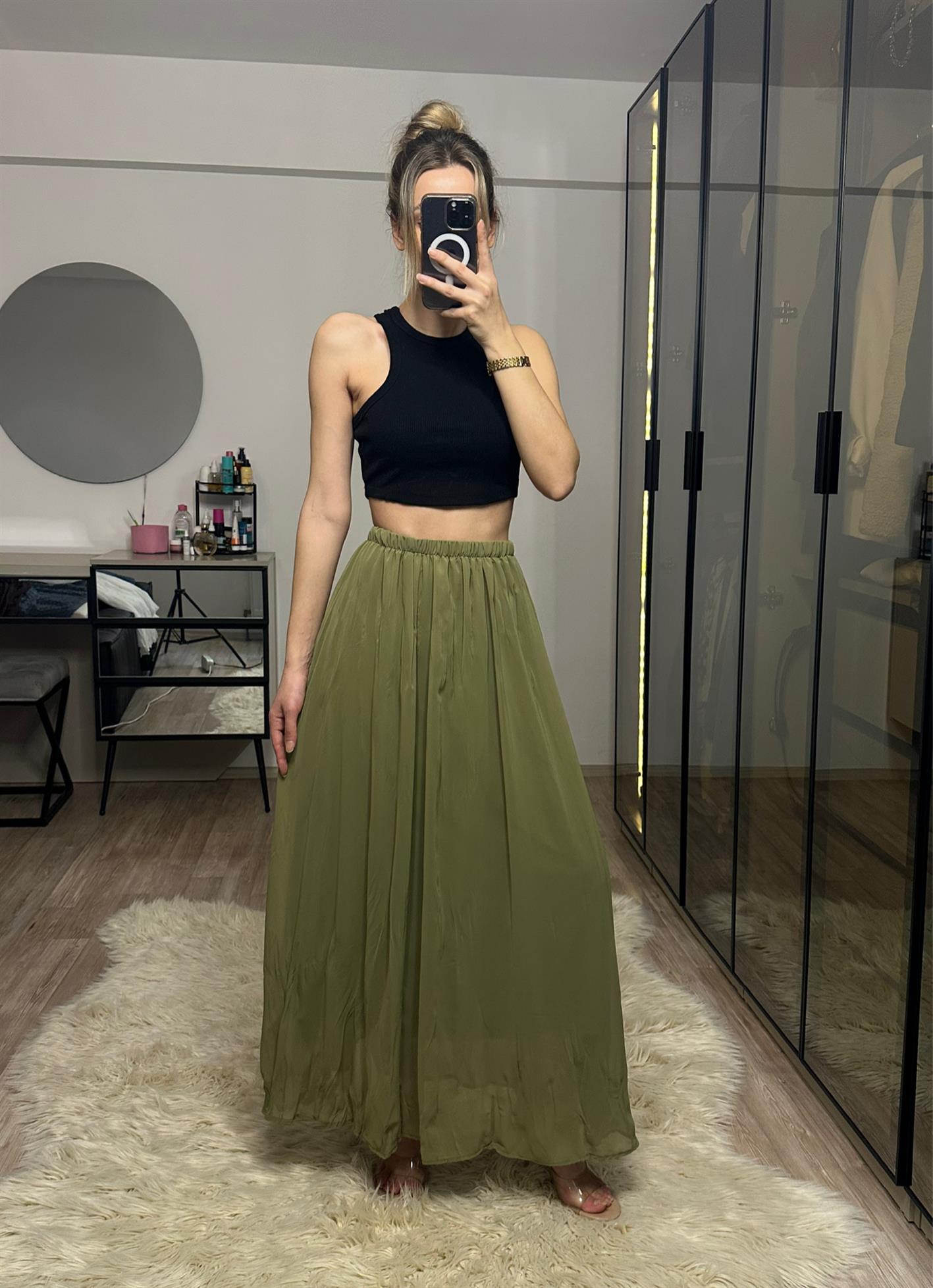 Teresa Yeşil Astarlı Maxi Tül Etek