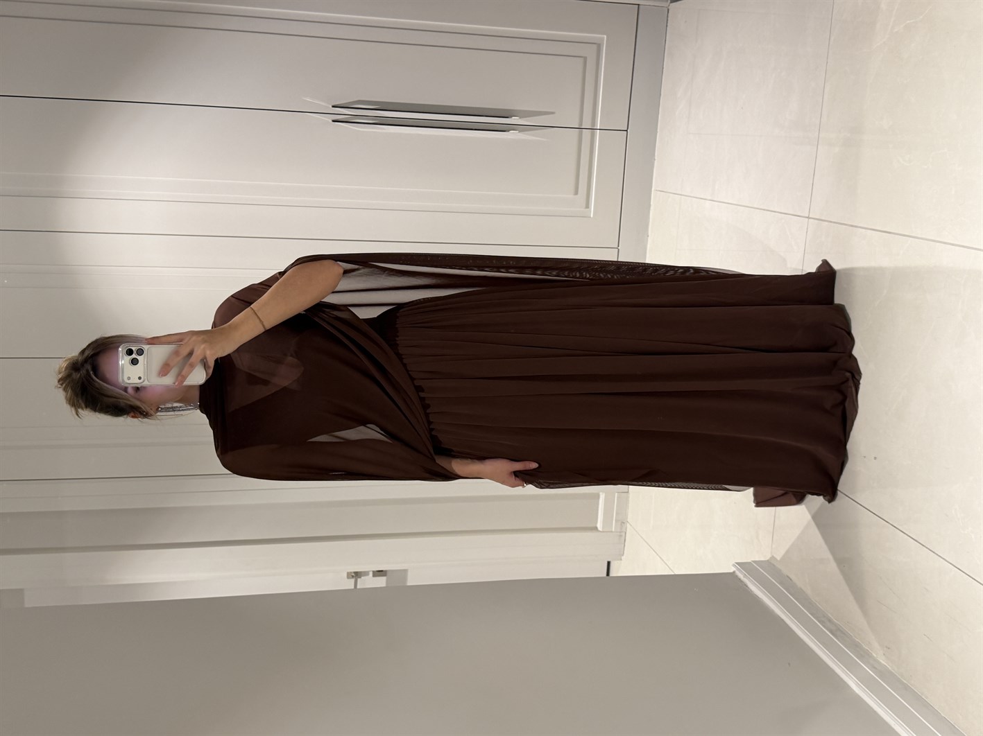 Terra Acı Kahve Tül Detaylı Elbise