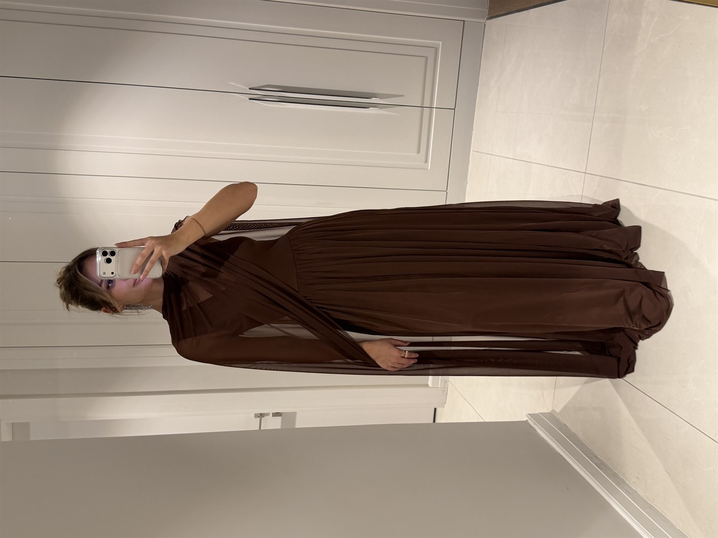 Terra Acı Kahve Tül Detaylı Elbise