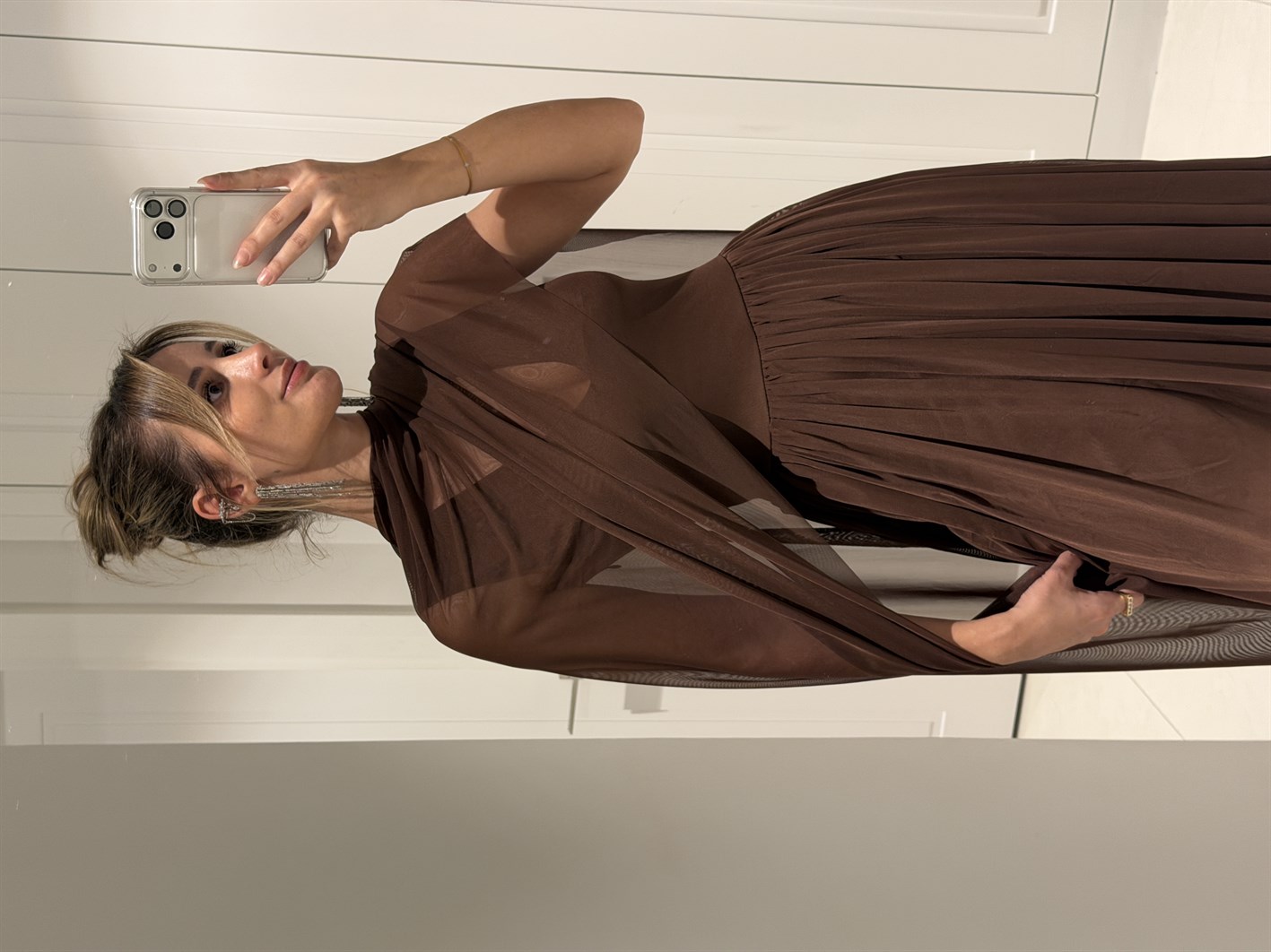 Terra Acı Kahve Tül Detaylı Elbise