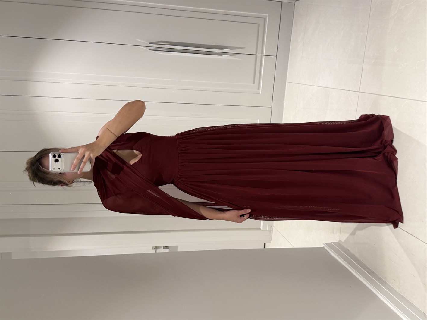 Terra Bordo Tül Detaylı Elbise