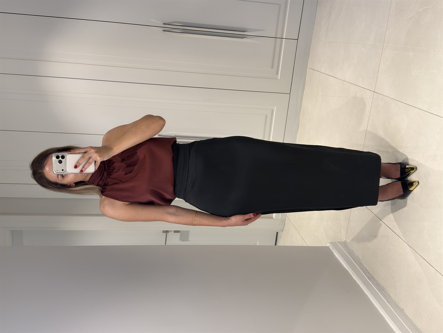 Tilda Siyah Bel Pile Detaylı Saten Etek