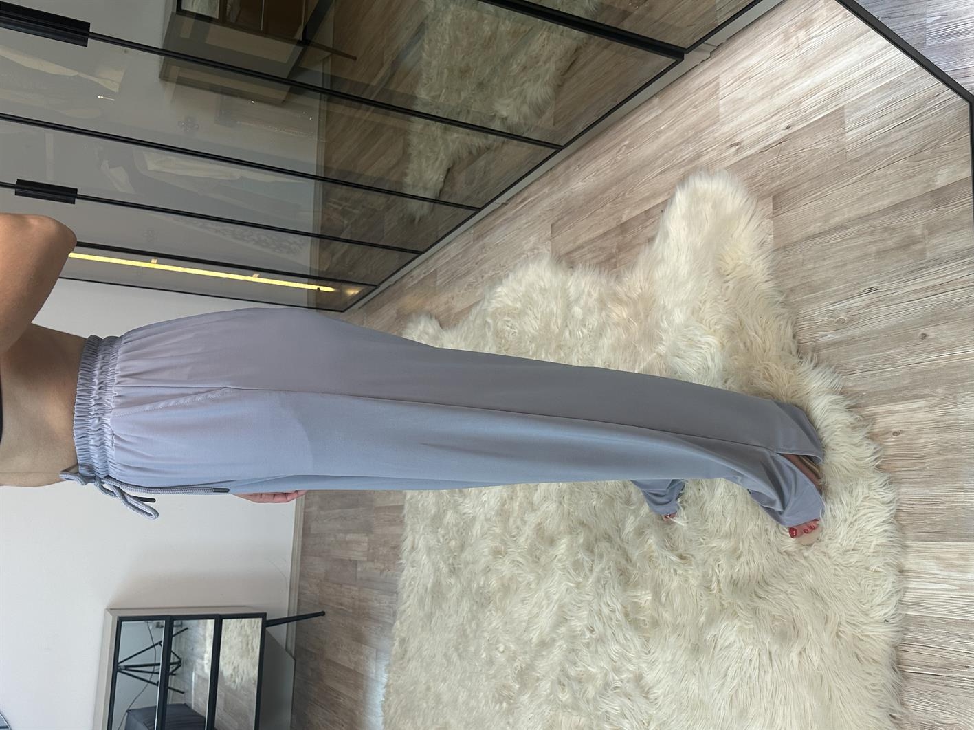 Tokyo Gri Yırtmaçlı Yüksek Bel Pantolon