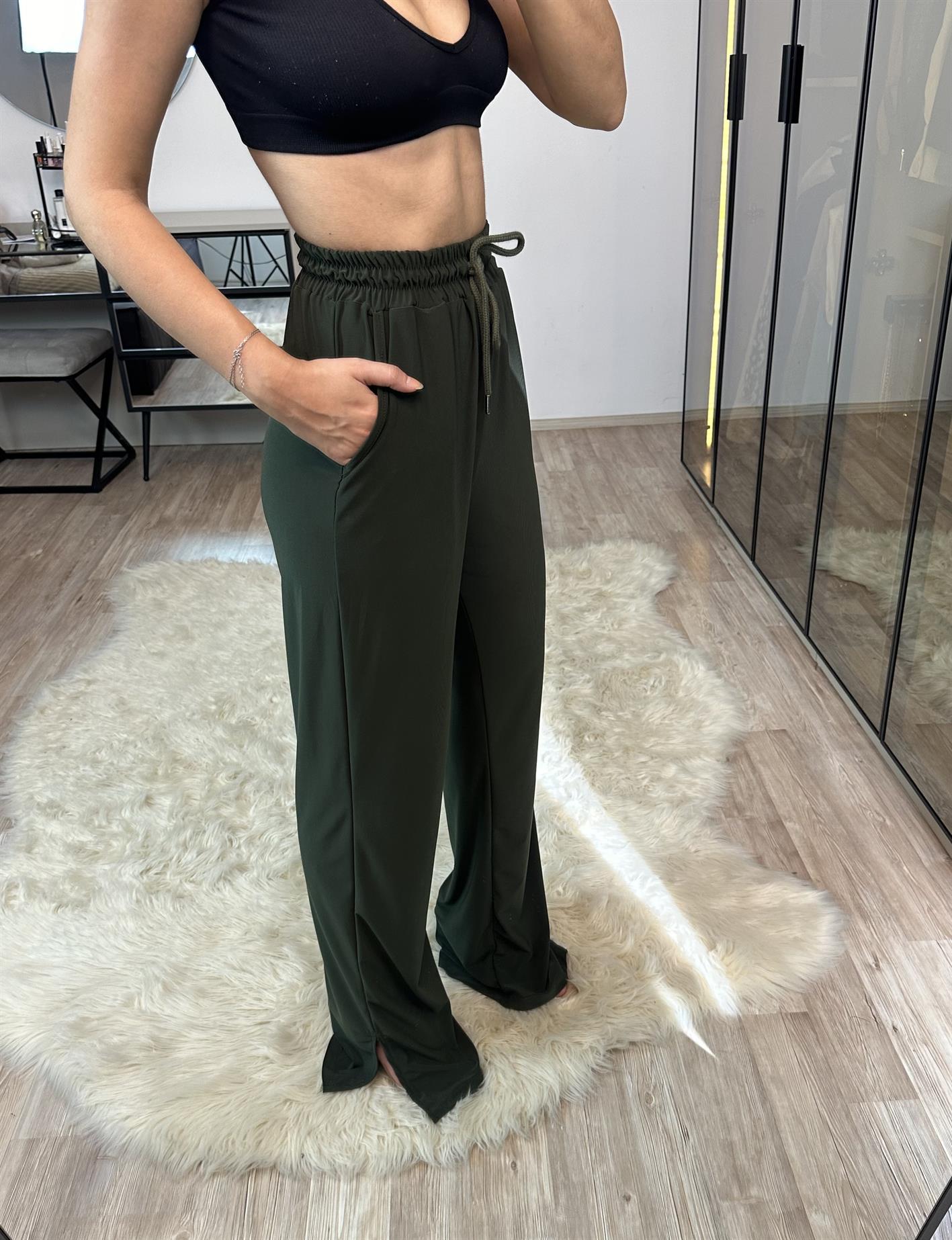 Tokyo Haki Yırtmaçlı Yüksek Bel Pantolon