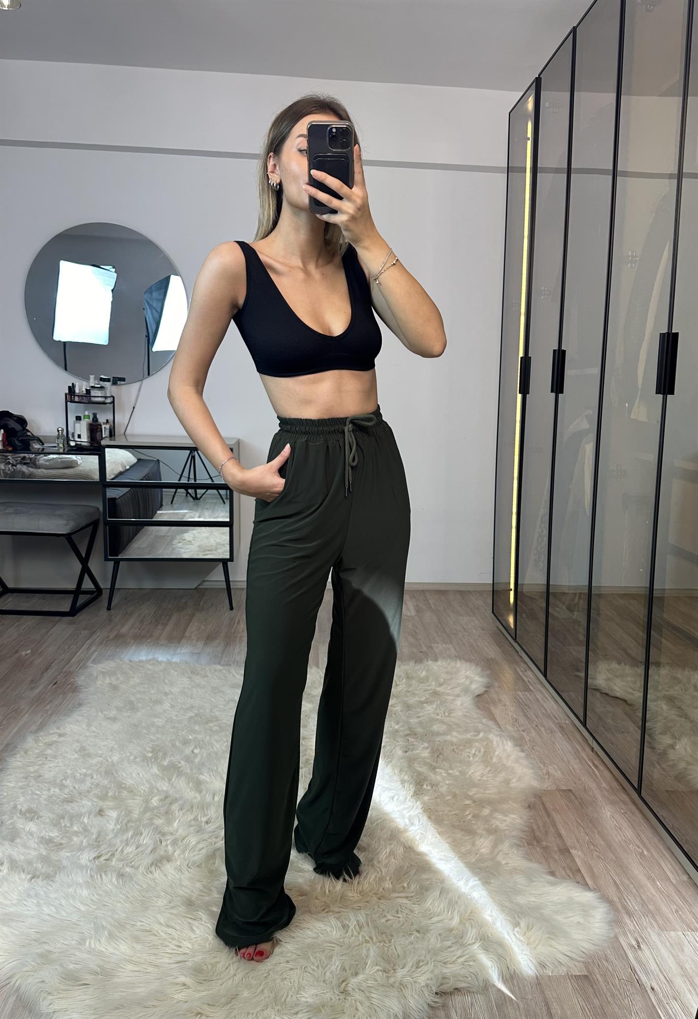 Tokyo Haki Yırtmaçlı Yüksek Bel Pantolon